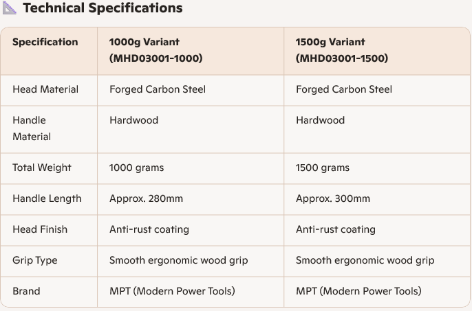 MPT Stoning Hammer Wood Handle ( 1000g | 1500g ); MHD03001-1000 | MHD03001-1500_img_1
