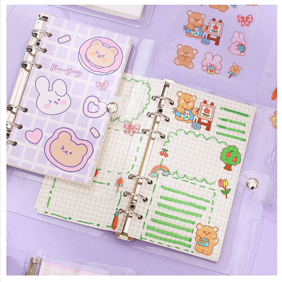 Student Portable Ledger Pvc Loose-Leaf Shell Cute Girl Heart Cartoon Coil Detachable Notebook_img_2