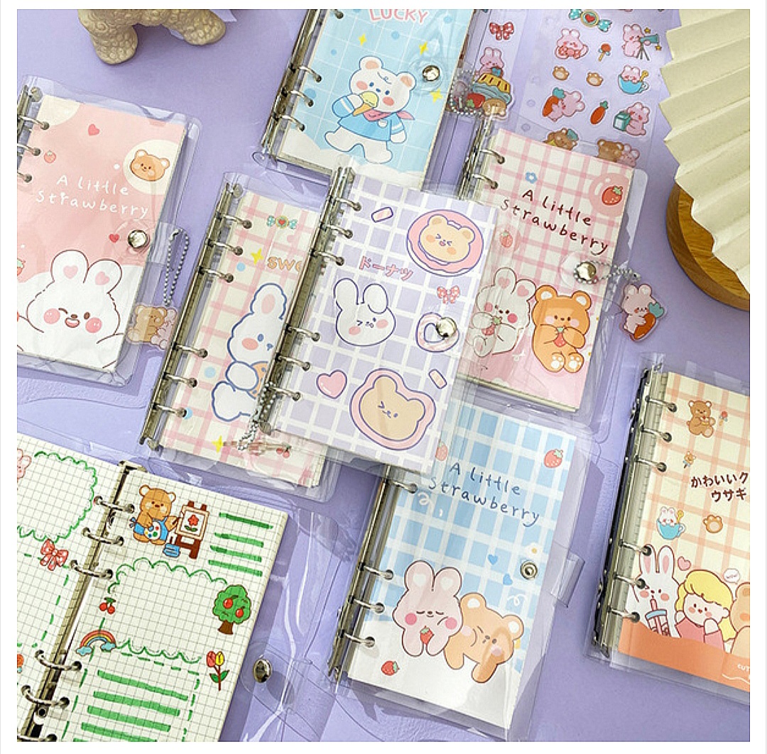 Student Portable Ledger Pvc Loose-Leaf Shell Cute Girl Heart Cartoon Coil Detachable Notebook_img_3