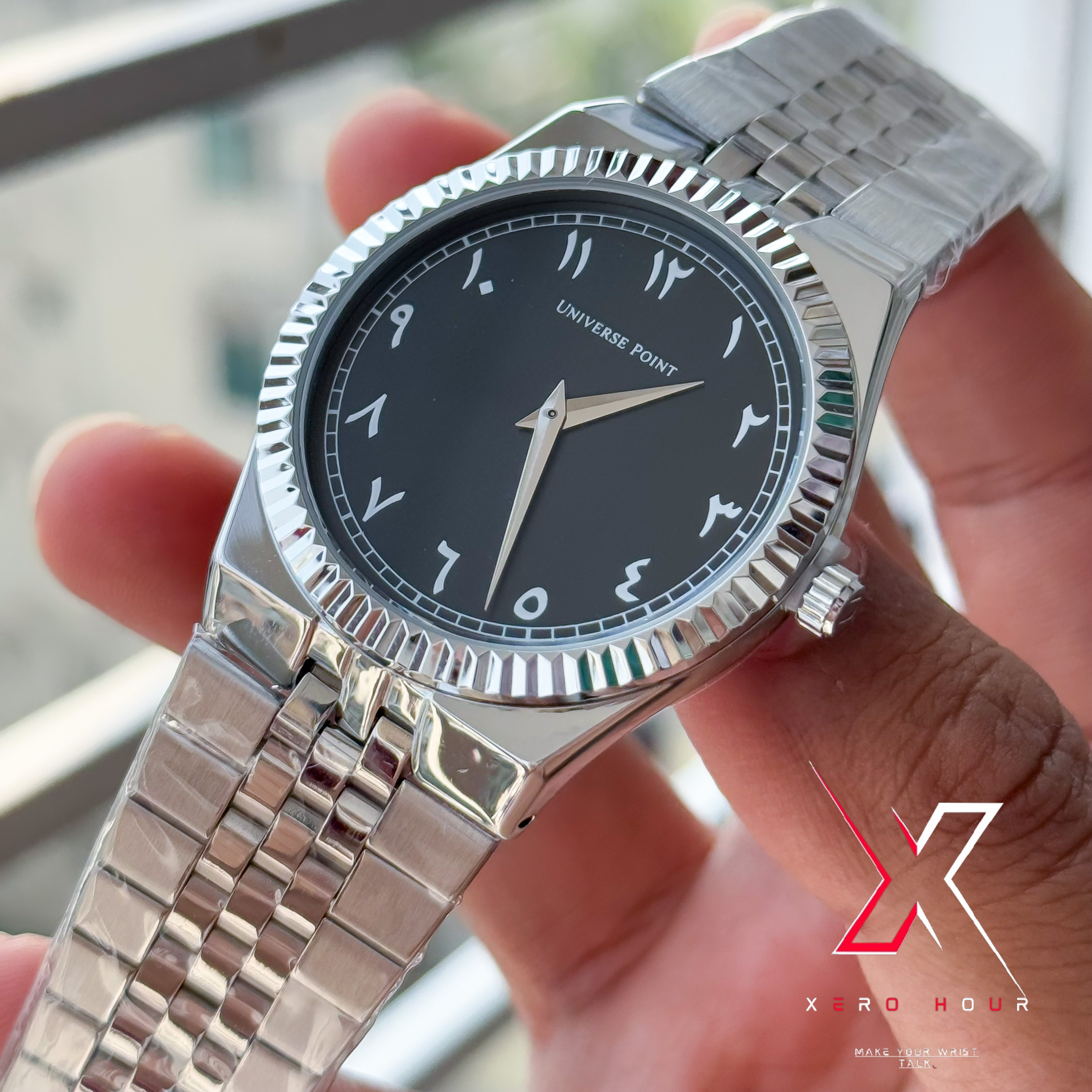 Universe Point | Authentic series | Land Dweller Shape Arabic  | Silver Black  Dial
