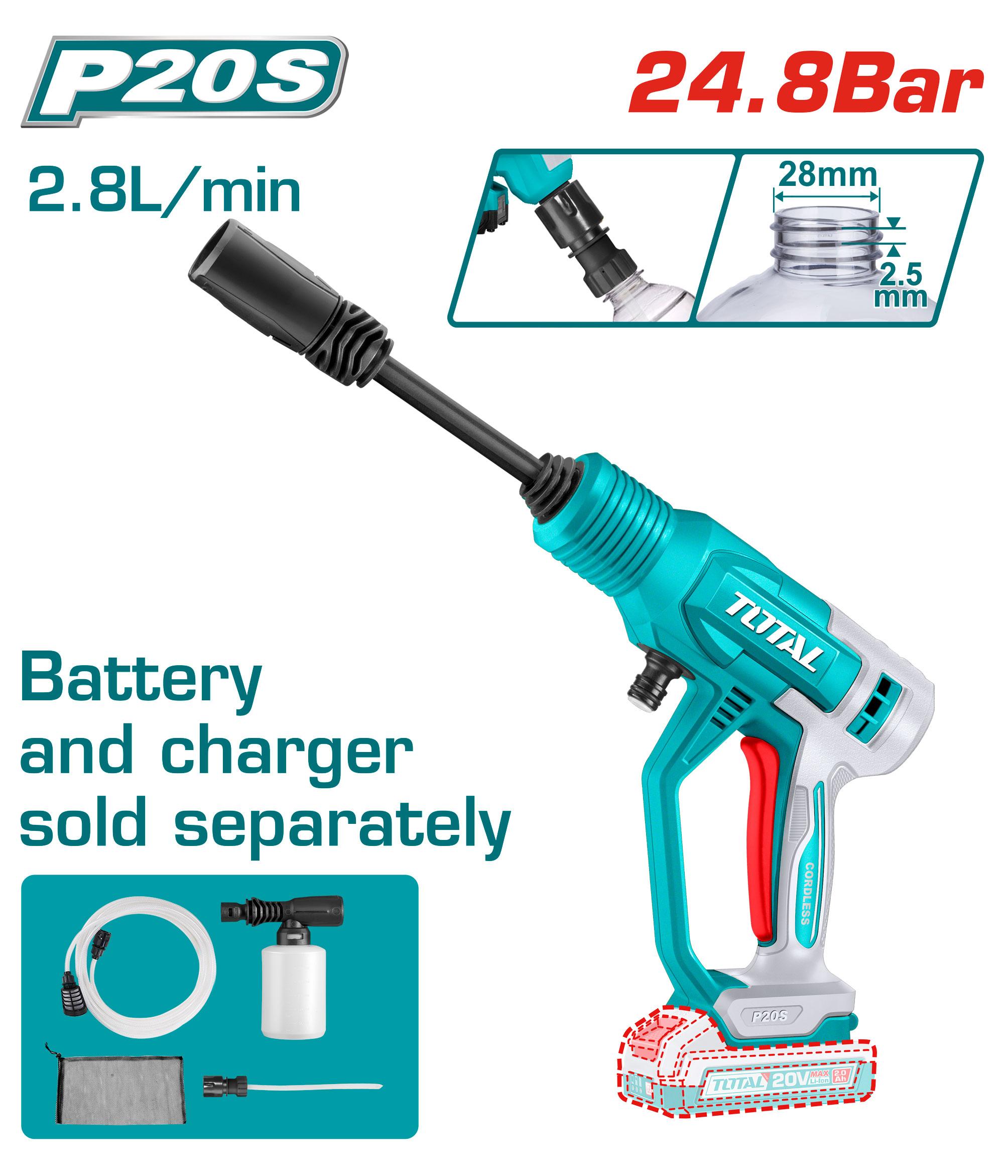 Total TPWLI2036 20V Cordless Pressure Washer, 24.8 bar, Car Washer without Battery & Charger; Moden: TPWLI2036_img_0