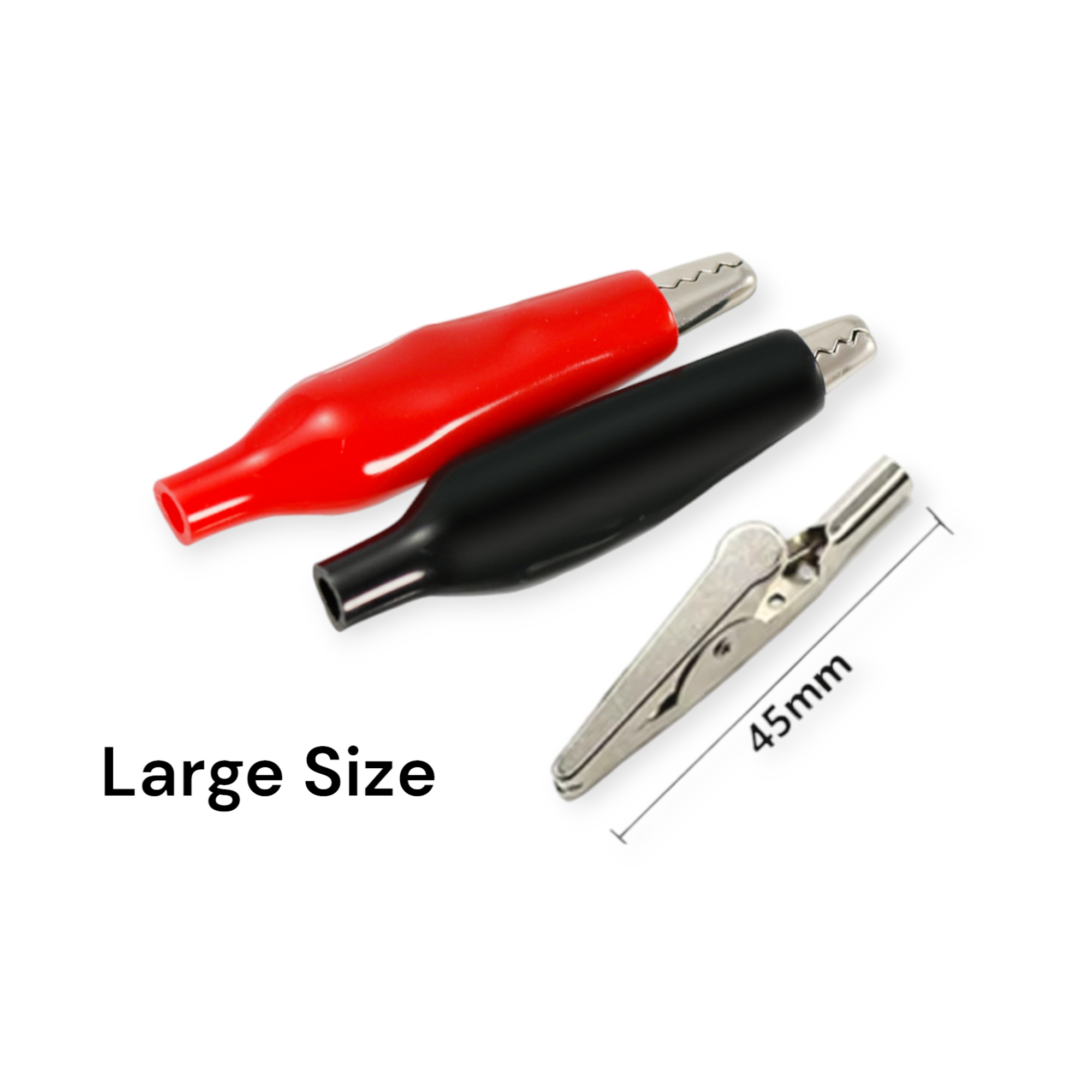1 Pair Alligator Clips (Red & Black) | 45mm Plastic Boot Electrical Test Clamps | Battery & Multimeter Crocodile Claws