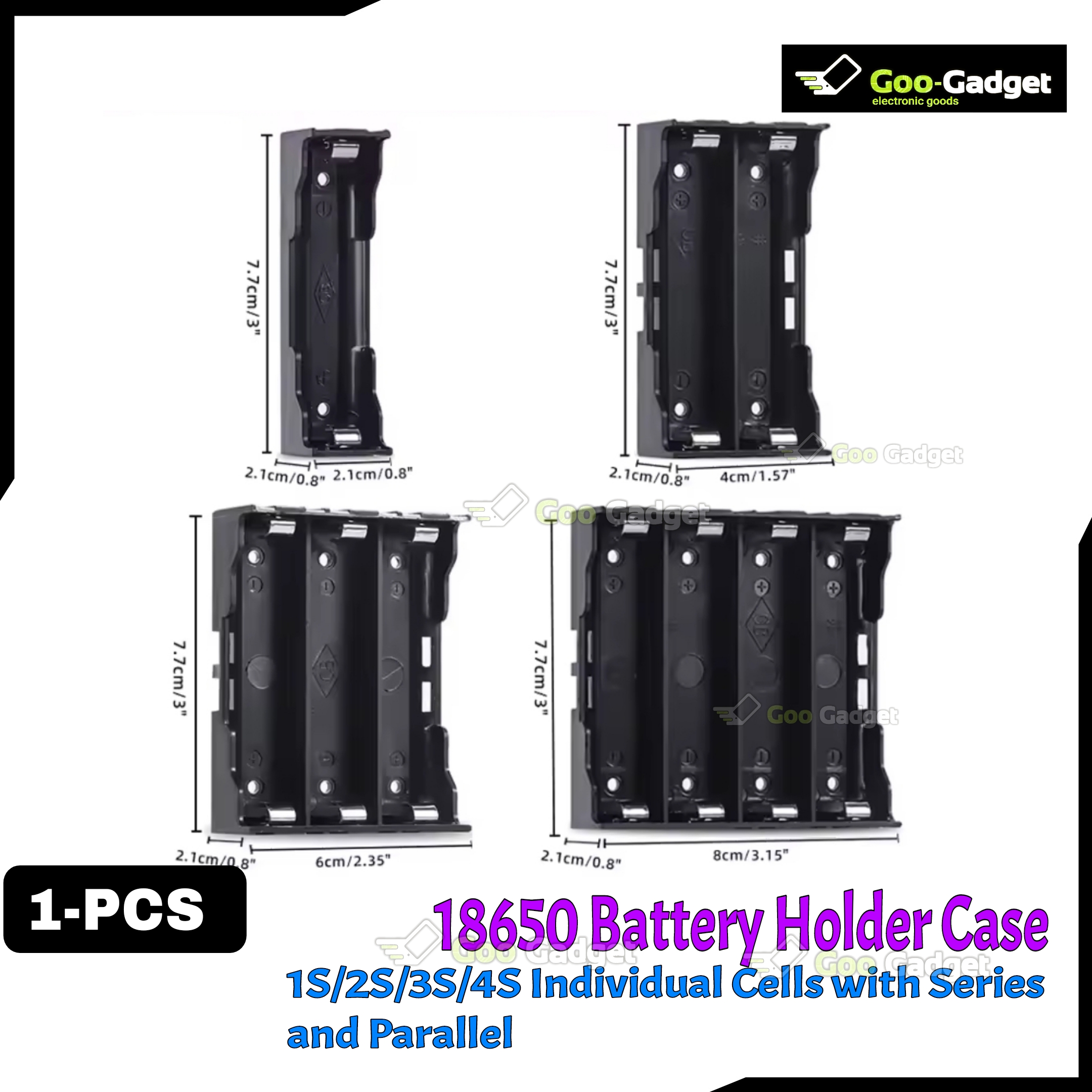 18650 Battery Holder for Individual Cells | Series and Parallel Open Line | PCB Mountable | 1x/2x/3x/4x Slots_img_0
