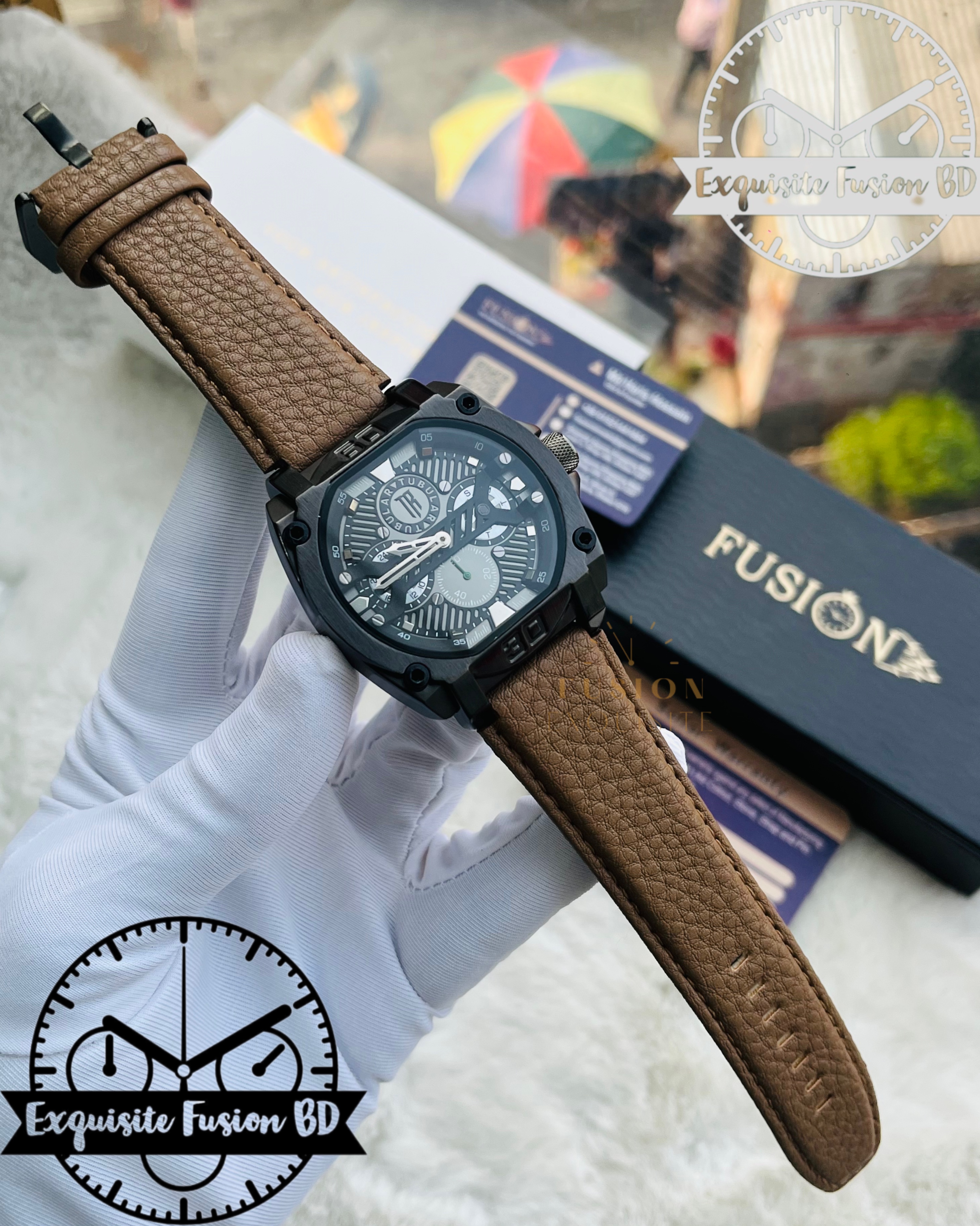 Tubular Square Belt Brown Authentic Watch