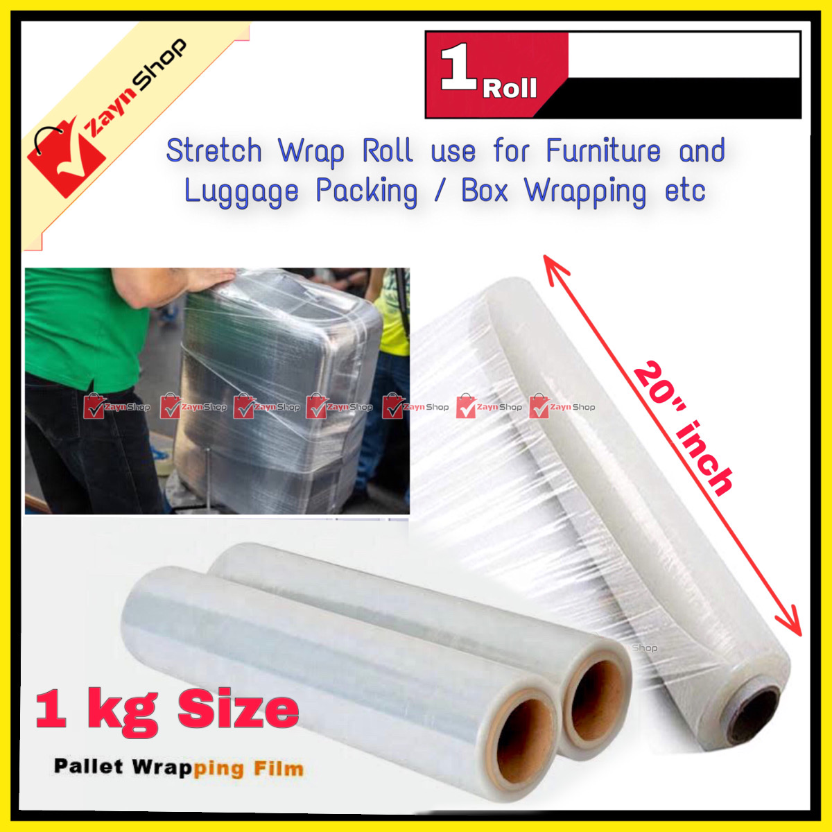 Wrapping Poly Roll 1Kg 20" inch Plastic Stretch Wrapping perfect For Luggage Box Wrapping 1 Roll_img_0