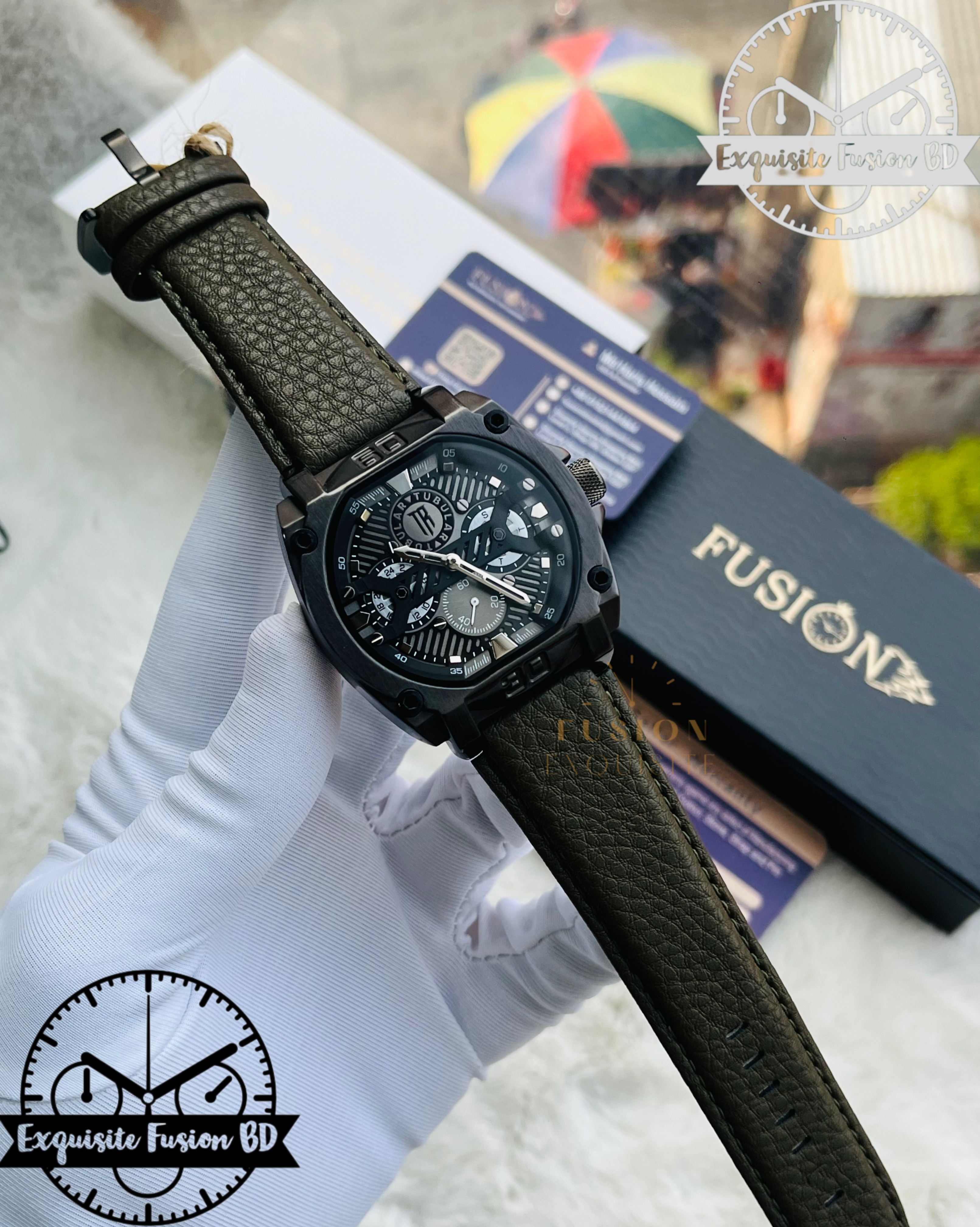 Tubular Square Belt Deep Green Authentic Watch