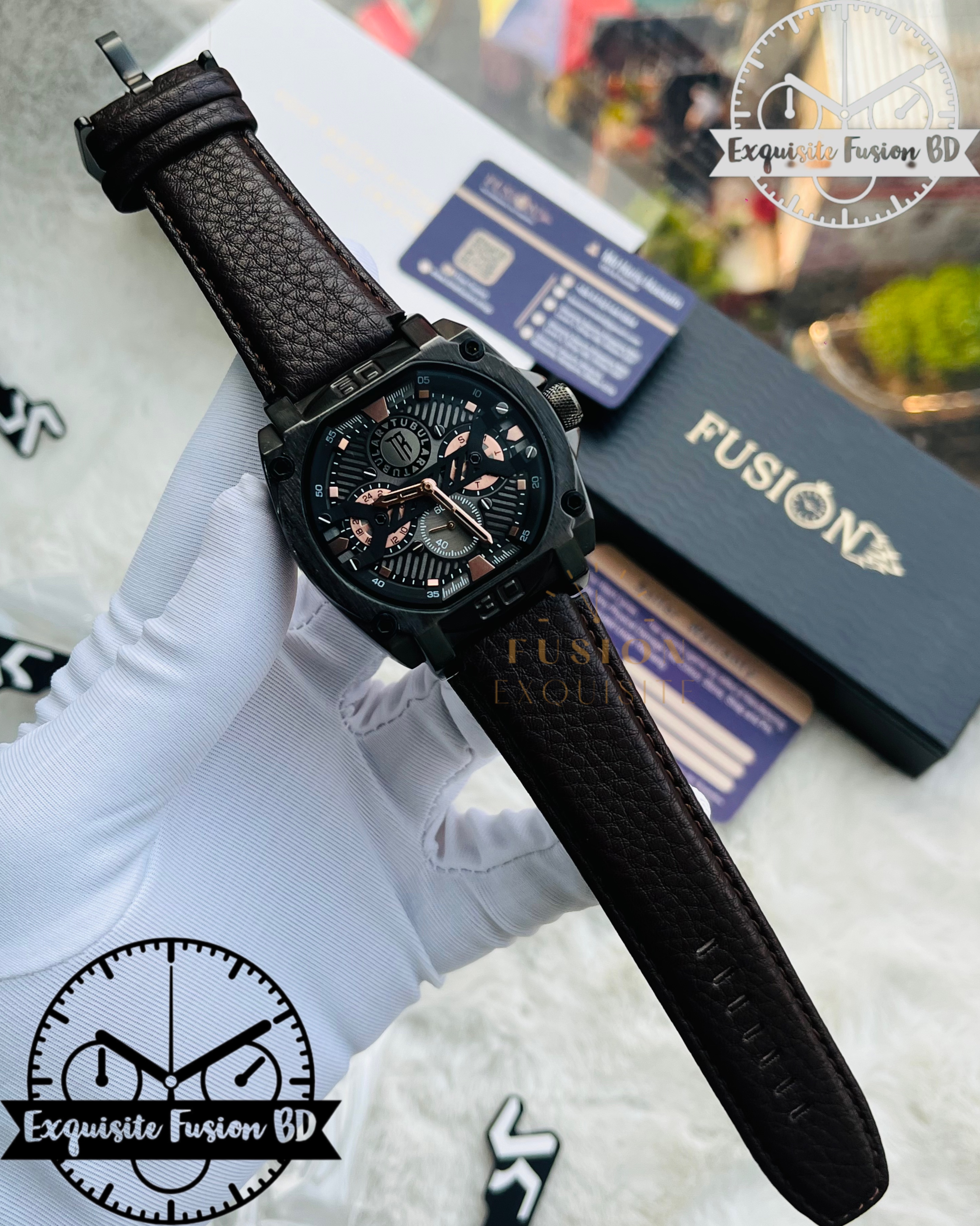 Tubular Square Belt Dark Chocolate Authentic Watch