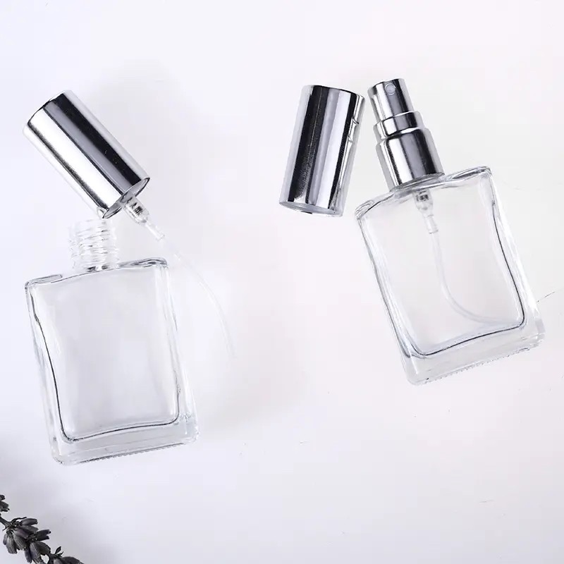 Empty Perfume Atomizer Refillable Spry Bottle 15ml Square Shape Transparent Glass 1 pcs Random color cap_img_3