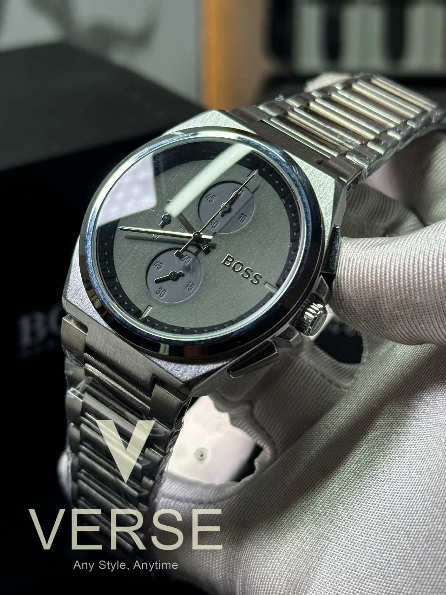 BOSS Steer Chronograph Stainless Steel Watch – Grey Dial AA