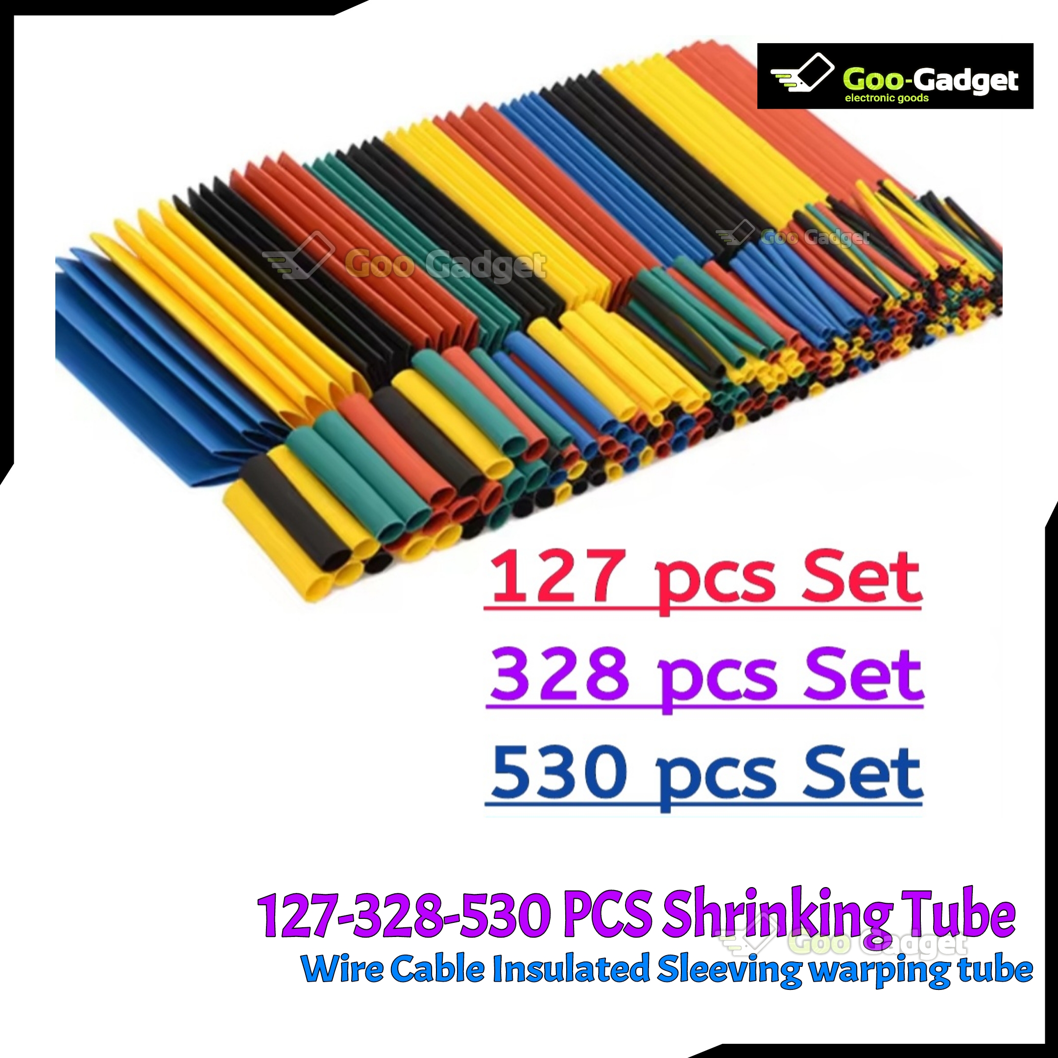 127/328/530pcs Assorted Heat Shrink Tube Kit | Polyolefin Insulation Sleeving 2:1 for Wires & Cables_img_0