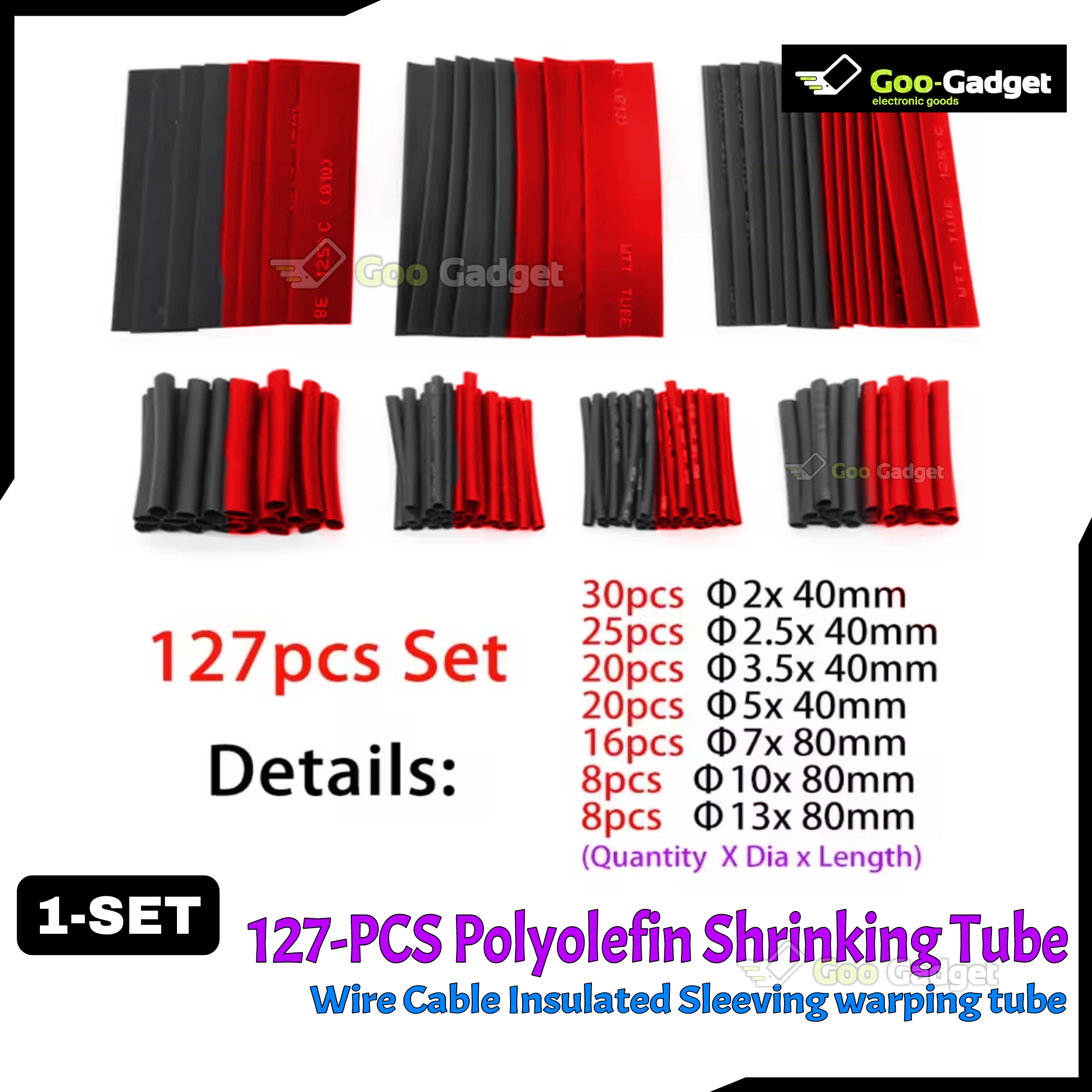 127/328/530pcs Assorted Heat Shrink Tube Kit | Polyolefin Insulation Sleeving 2:1 for Wires & Cables_img_1