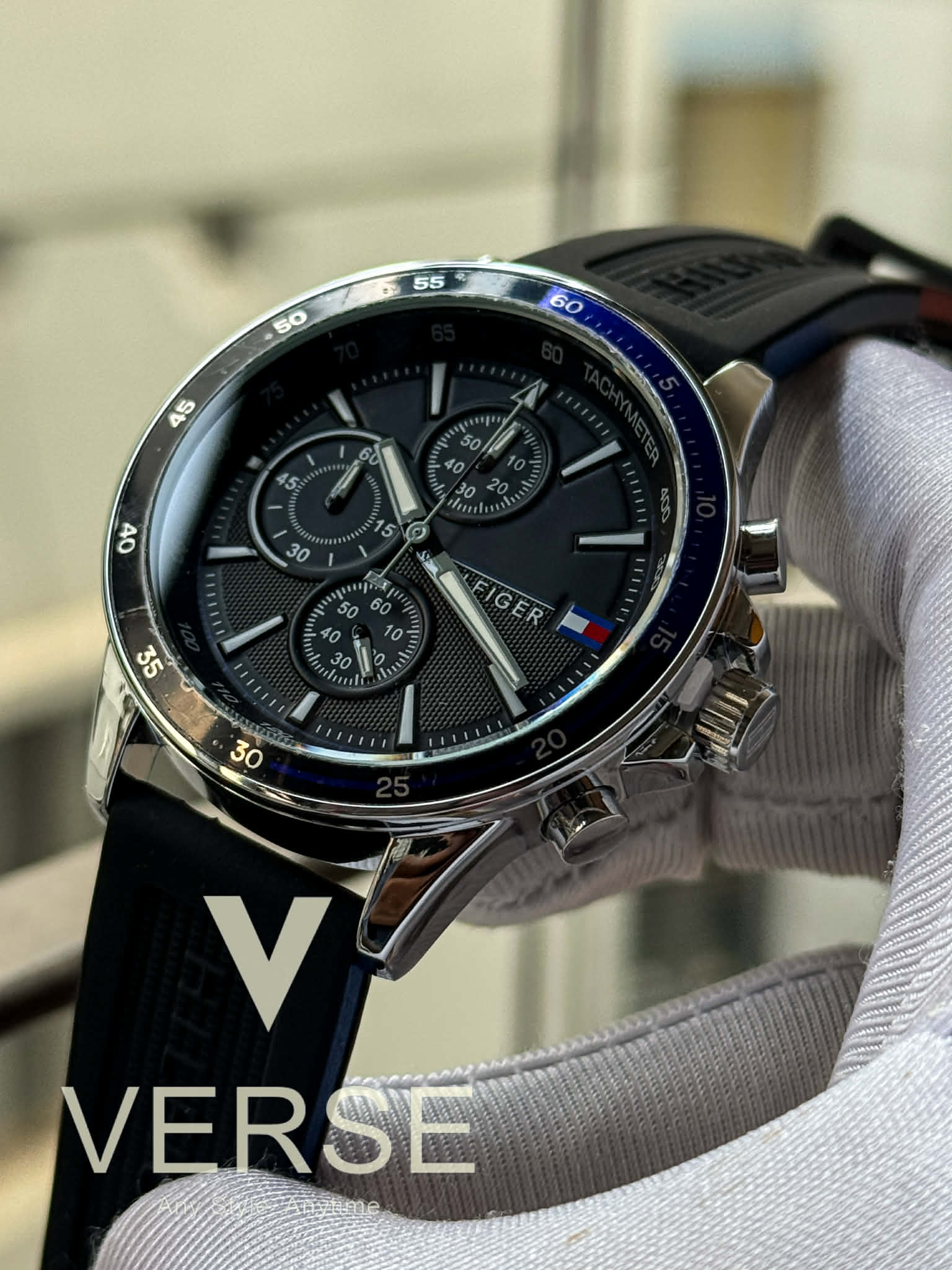 Tommy Hilfiger Bank Chronograph Black Belt-Dial AA | Free Brand Box Offer