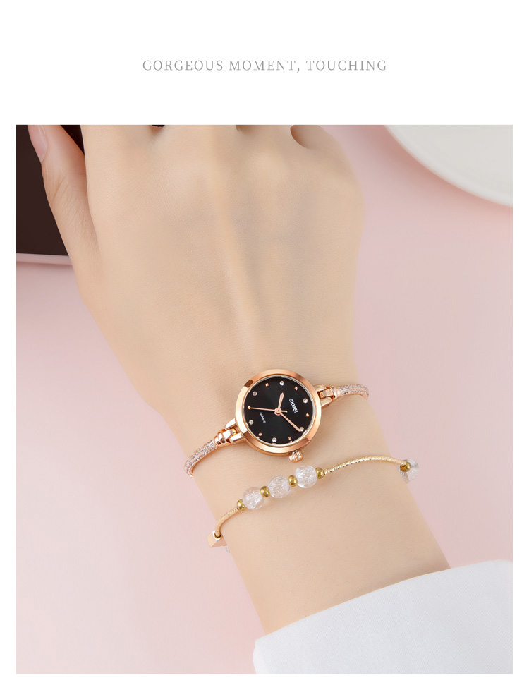 SKMEI 1805 Ladies Diamond Bracelet Watch - Black Dial- Rose Golden Bezel- Stone+Rose Golden Chain- TF Code SK856CF_img_2
