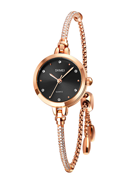 SKMEI 1805 Ladies Diamond Bracelet Watch - Black Dial- Rose Golden Bezel- Stone+Rose Golden Chain- TF Code SK856CF_img_0