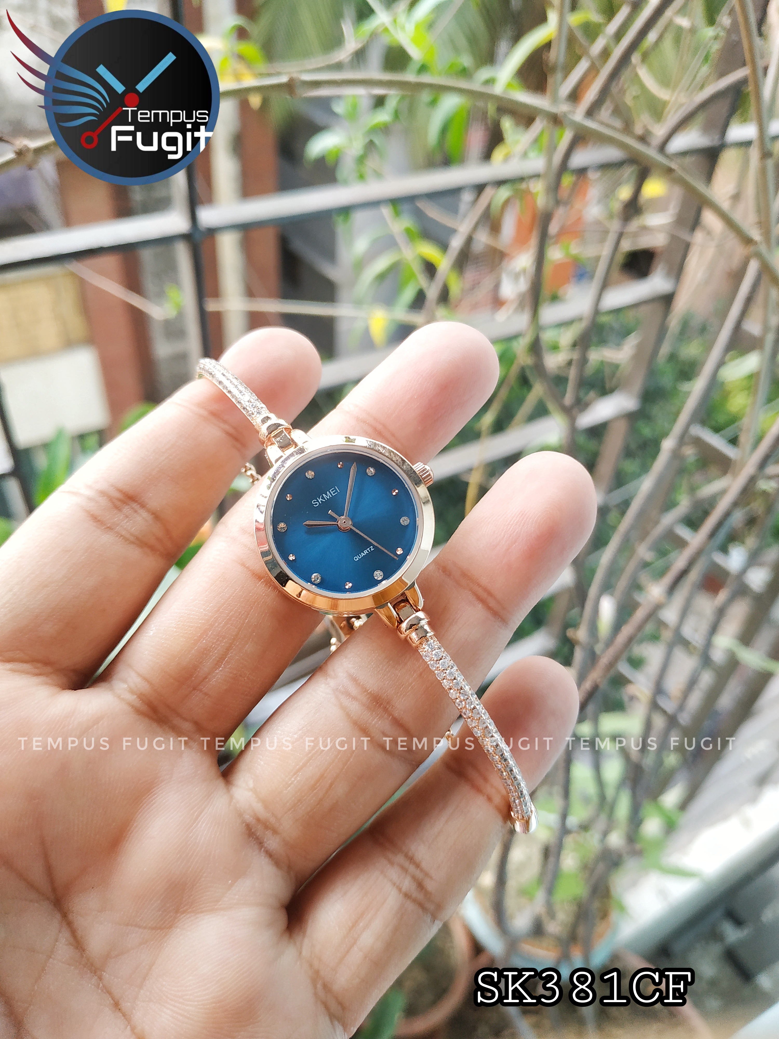SKMEI 1805 Ladies Diamond Bracelet Watch - Blue Dial- Rose Golden Bezel- Stone+Rose Golden Chain- TF Code SK381CF_img_7