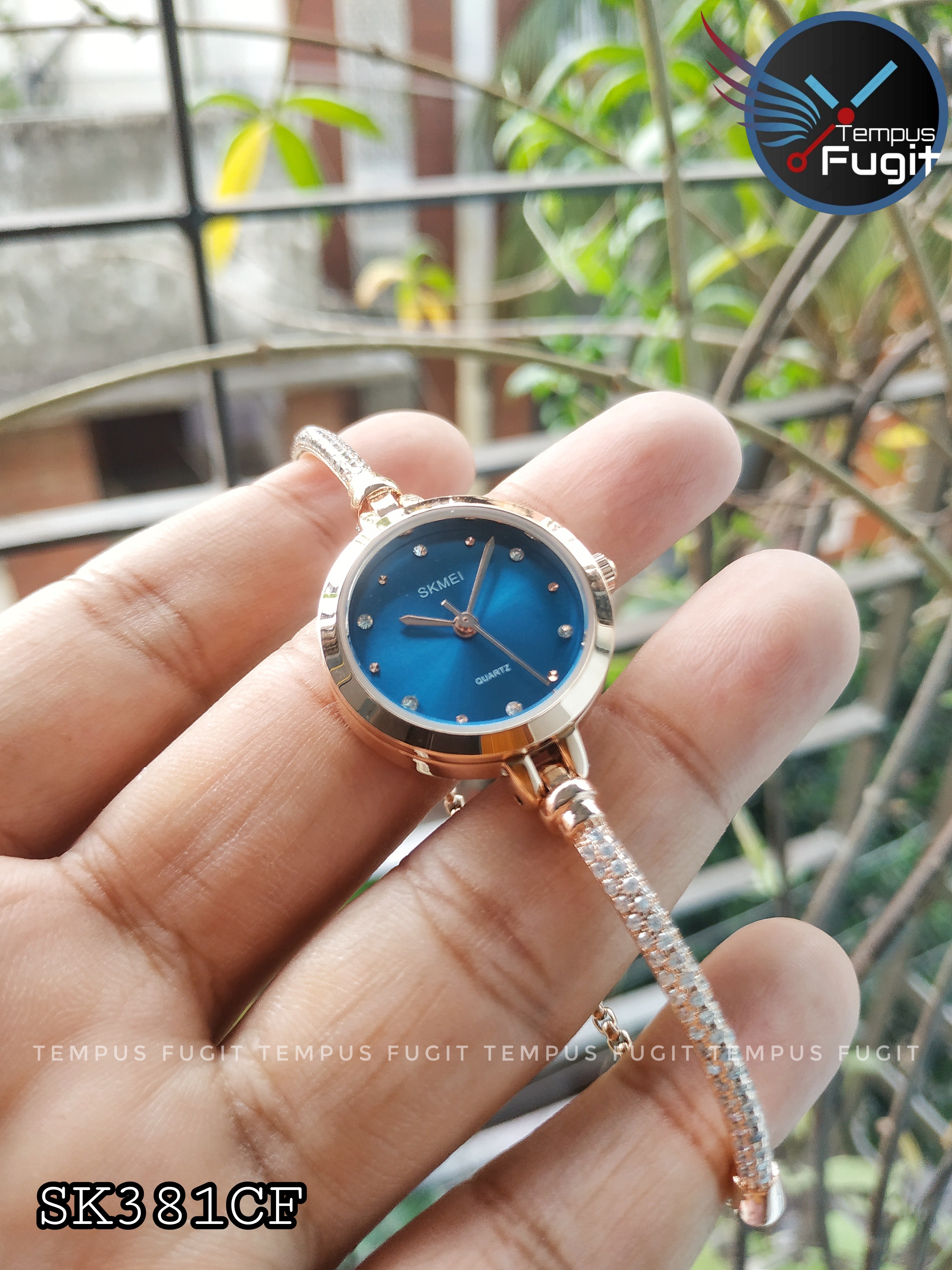 SKMEI 1805 Ladies Diamond Bracelet Watch - Blue Dial- Rose Golden Bezel- Stone+Rose Golden Chain- TF Code SK381CF_img_8