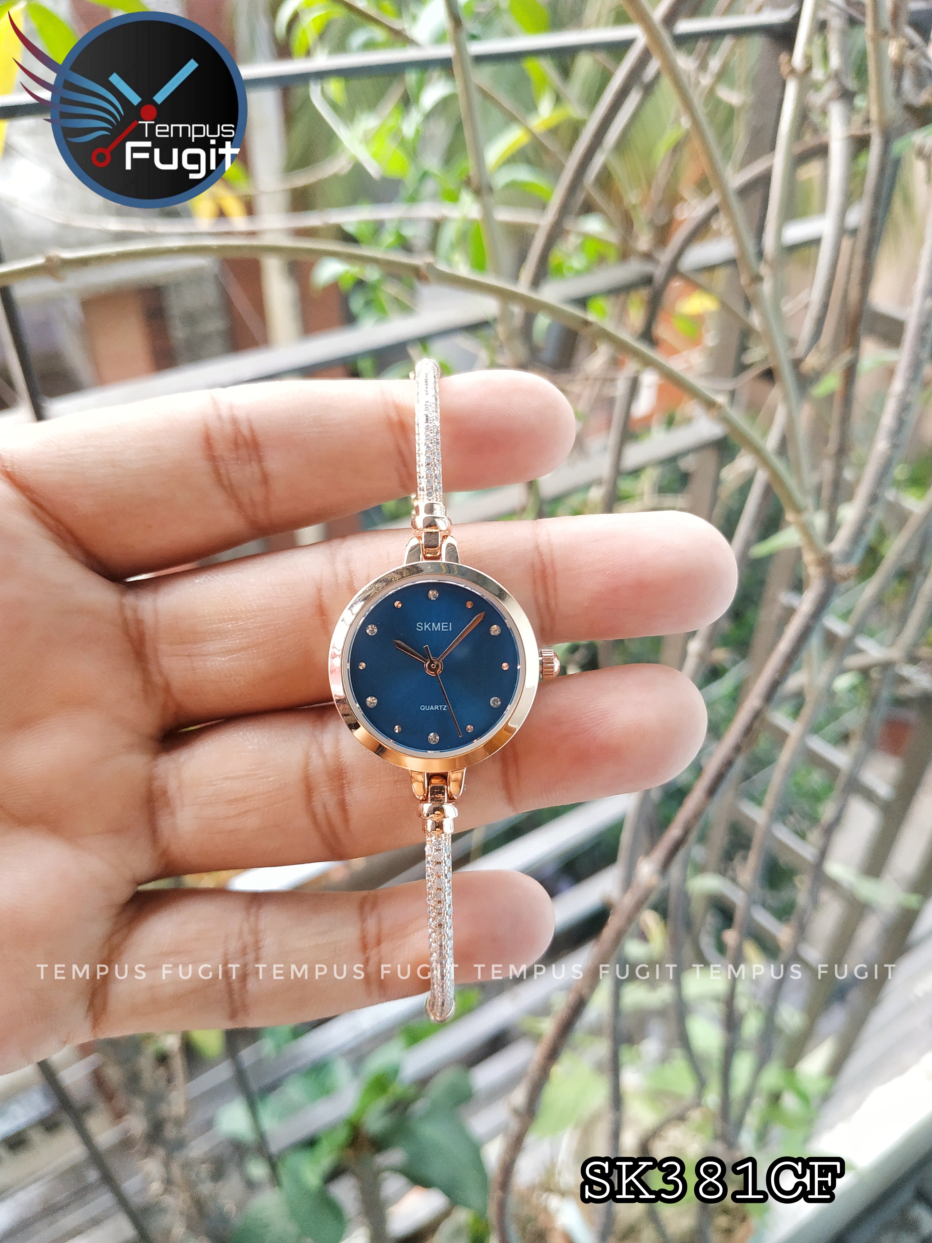 SKMEI 1805 Ladies Diamond Bracelet Watch - Blue Dial- Rose Golden Bezel- Stone+Rose Golden Chain- TF Code SK381CF_img_9