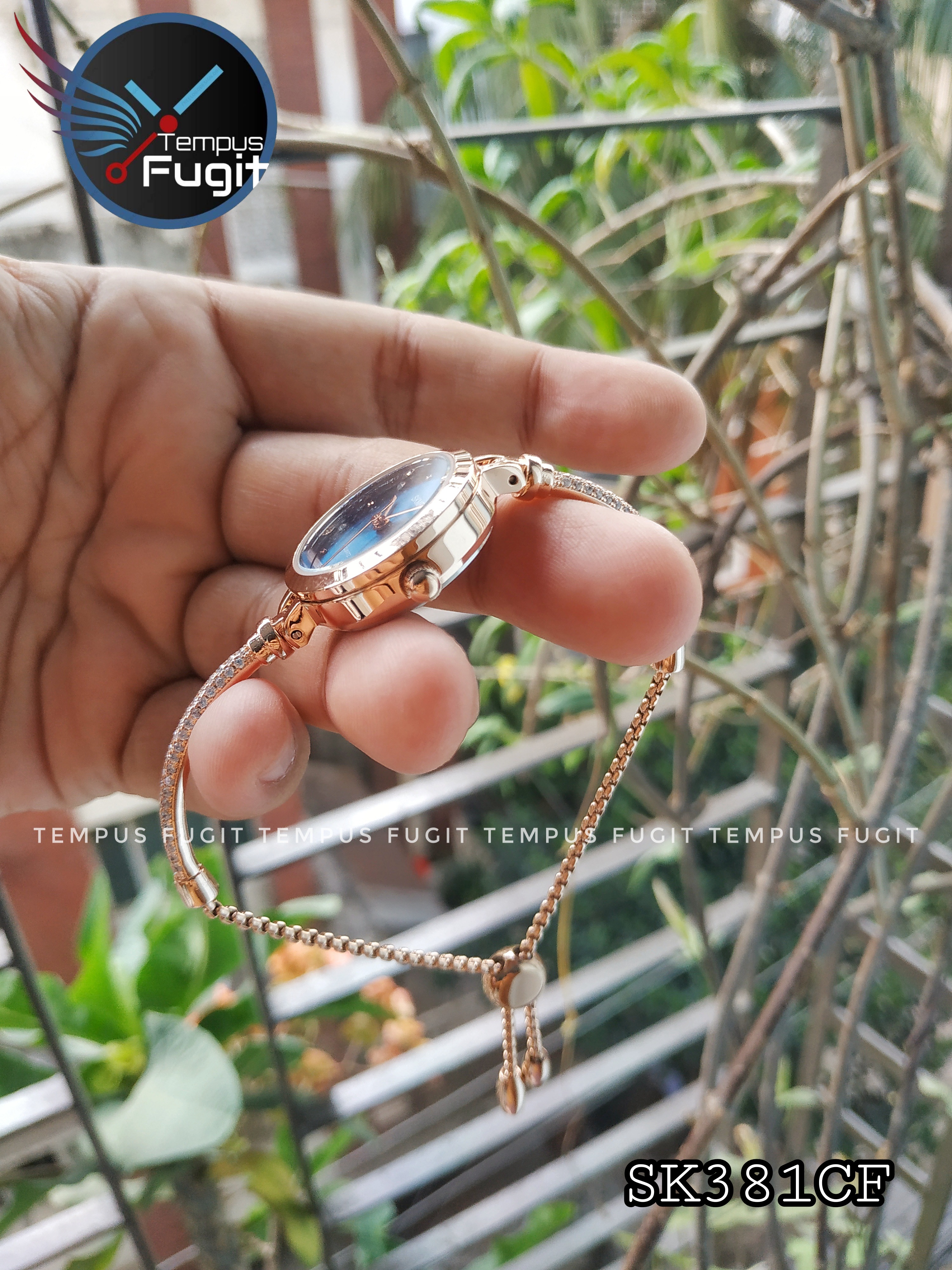 SKMEI 1805 Ladies Diamond Bracelet Watch - Blue Dial- Rose Golden Bezel- Stone+Rose Golden Chain- TF Code SK381CF_img_10