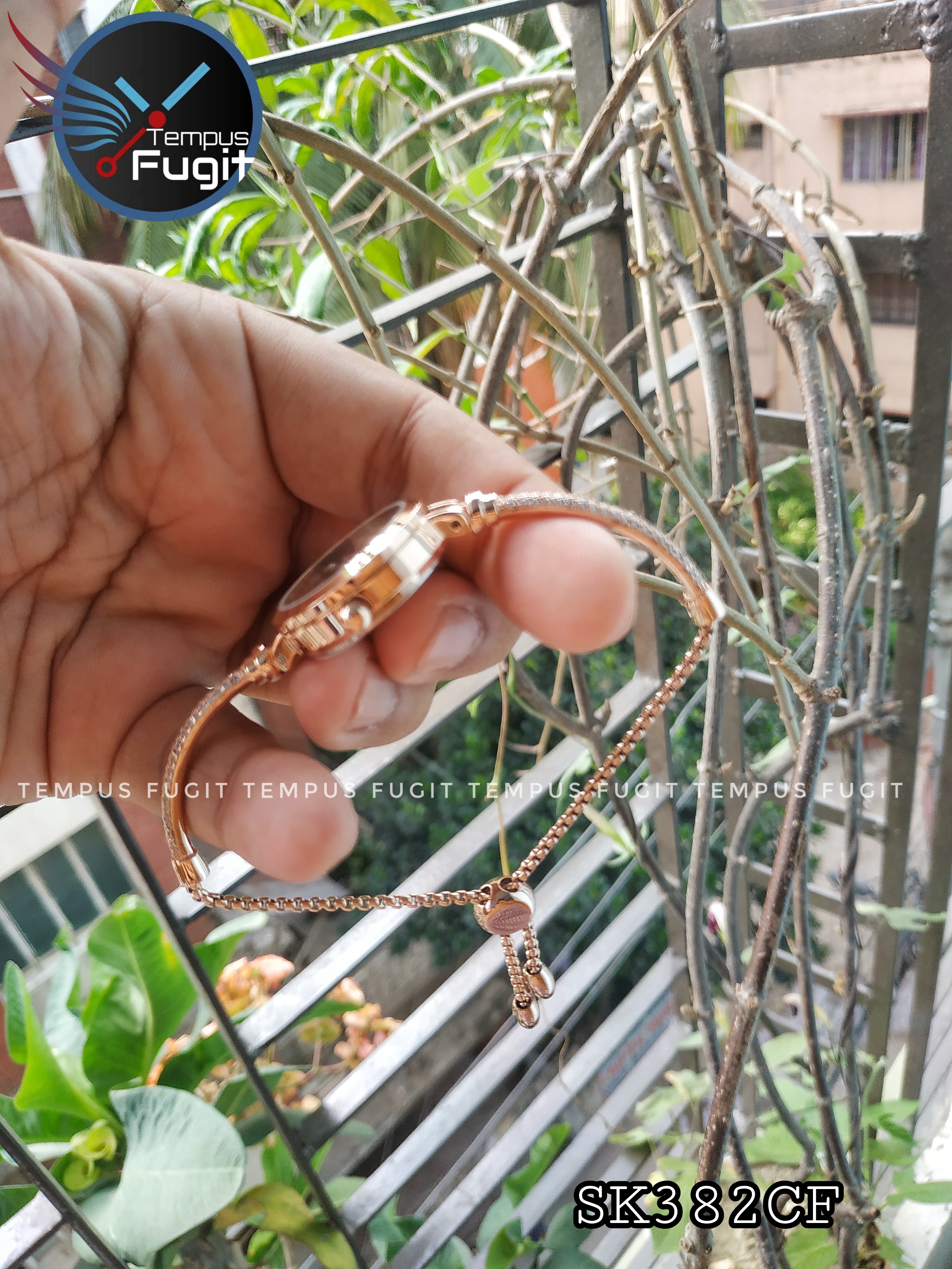 SKMEI 1805 Ladies Diamond Bracelet Watch - Green Dial- Rose Golden Bezel- Stone+Rose Golden Chain- TF Code SK382CF_img_11