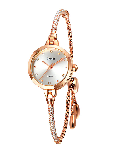 SKMEI 1805 Ladies Diamond Bracelet Watch - Silver Dial- Rose Golden Bezel- Stone+Rose Golden Chain- TF Code SK414CF_img_0