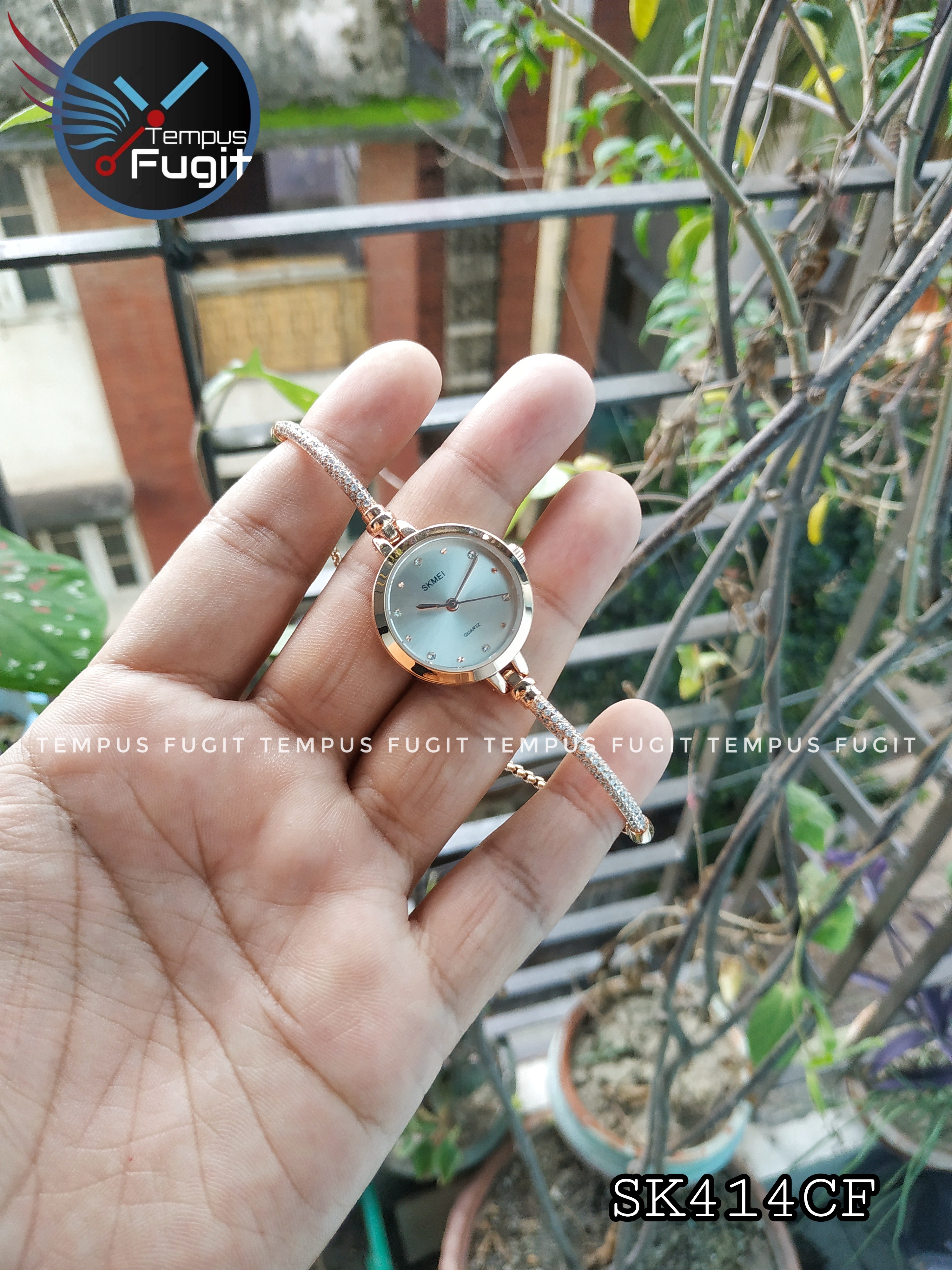 SKMEI 1805 Ladies Diamond Bracelet Watch - Silver Dial- Rose Golden Bezel- Stone+Rose Golden Chain- TF Code SK414CF_img_8