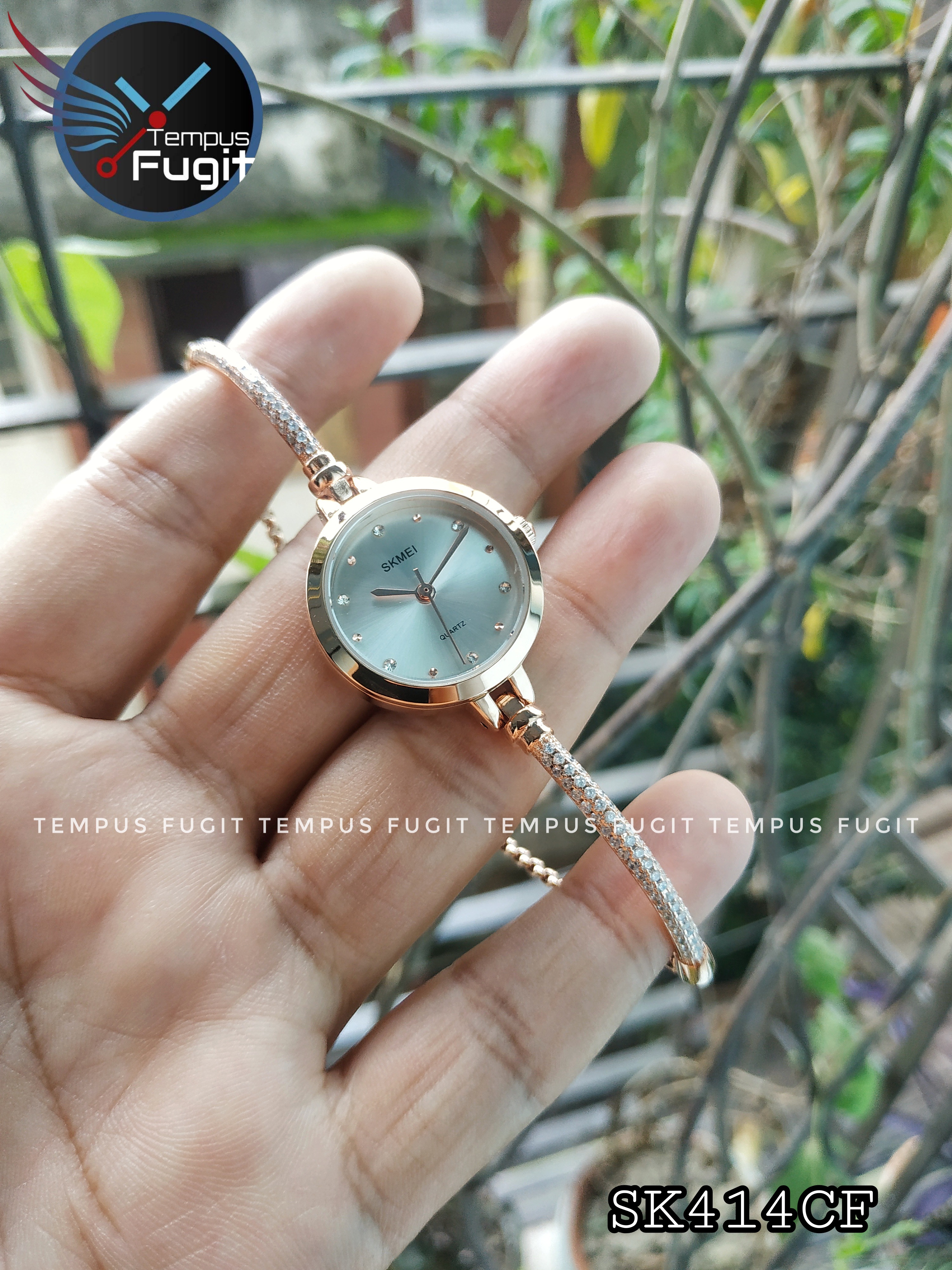 SKMEI 1805 Ladies Diamond Bracelet Watch - Silver Dial- Rose Golden Bezel- Stone+Rose Golden Chain- TF Code SK414CF_img_9