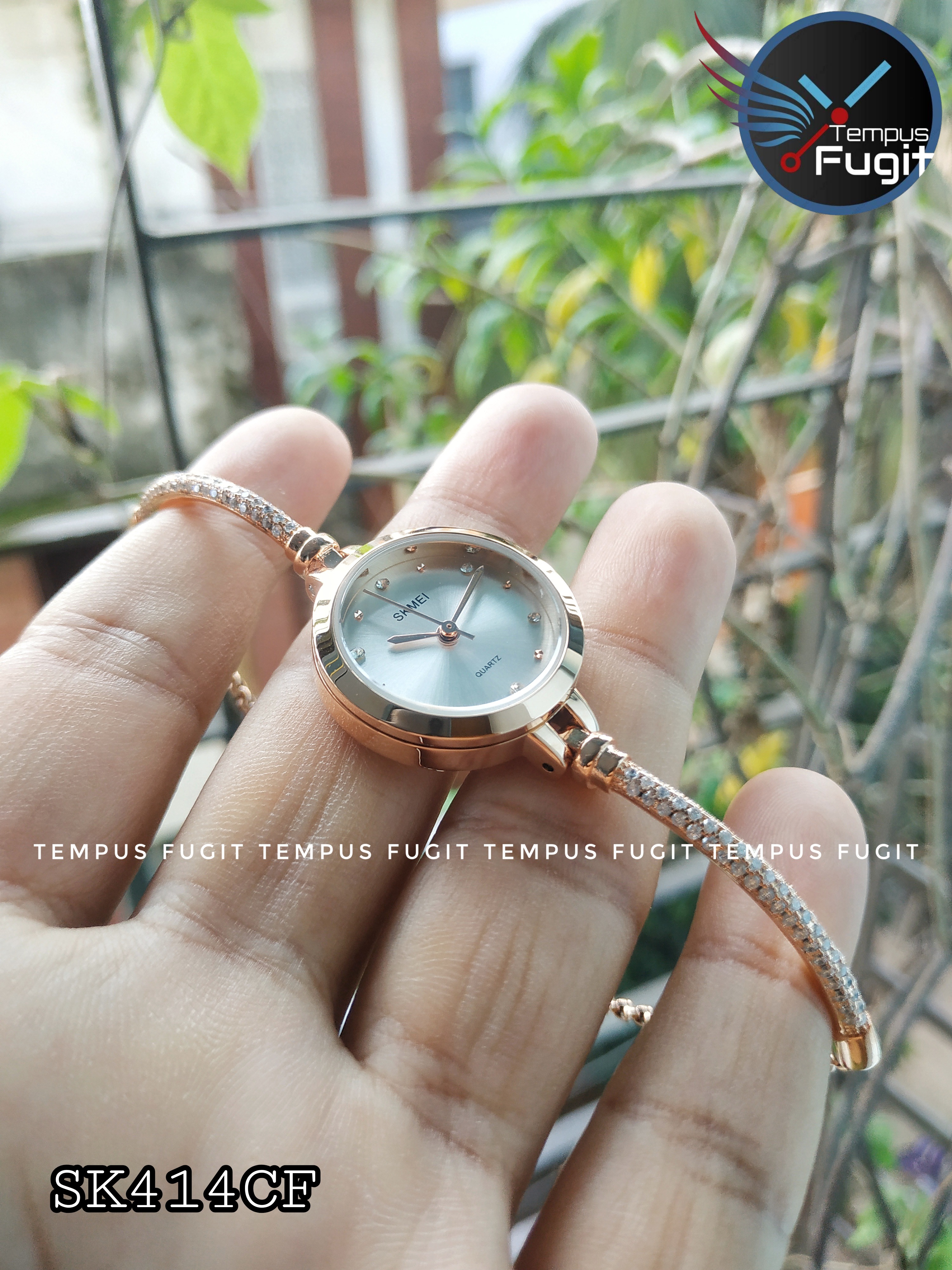 SKMEI 1805 Ladies Diamond Bracelet Watch - Silver Dial- Rose Golden Bezel- Stone+Rose Golden Chain- TF Code SK414CF_img_11