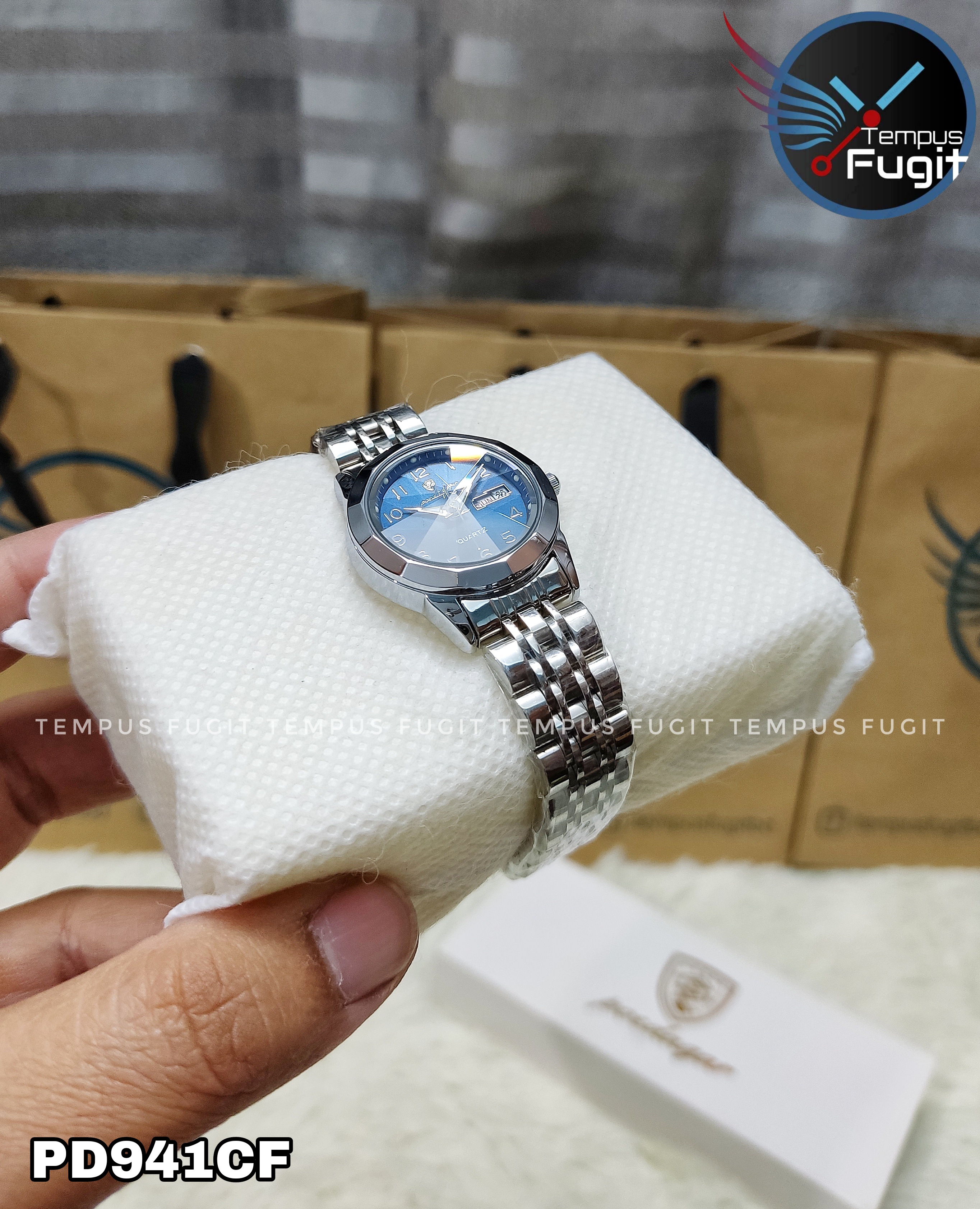 Poedagar 3078 Ladies Chain Watch- Blue Dial- Silver Bezel- Silver Chain- TF Code PD941CF_img_4