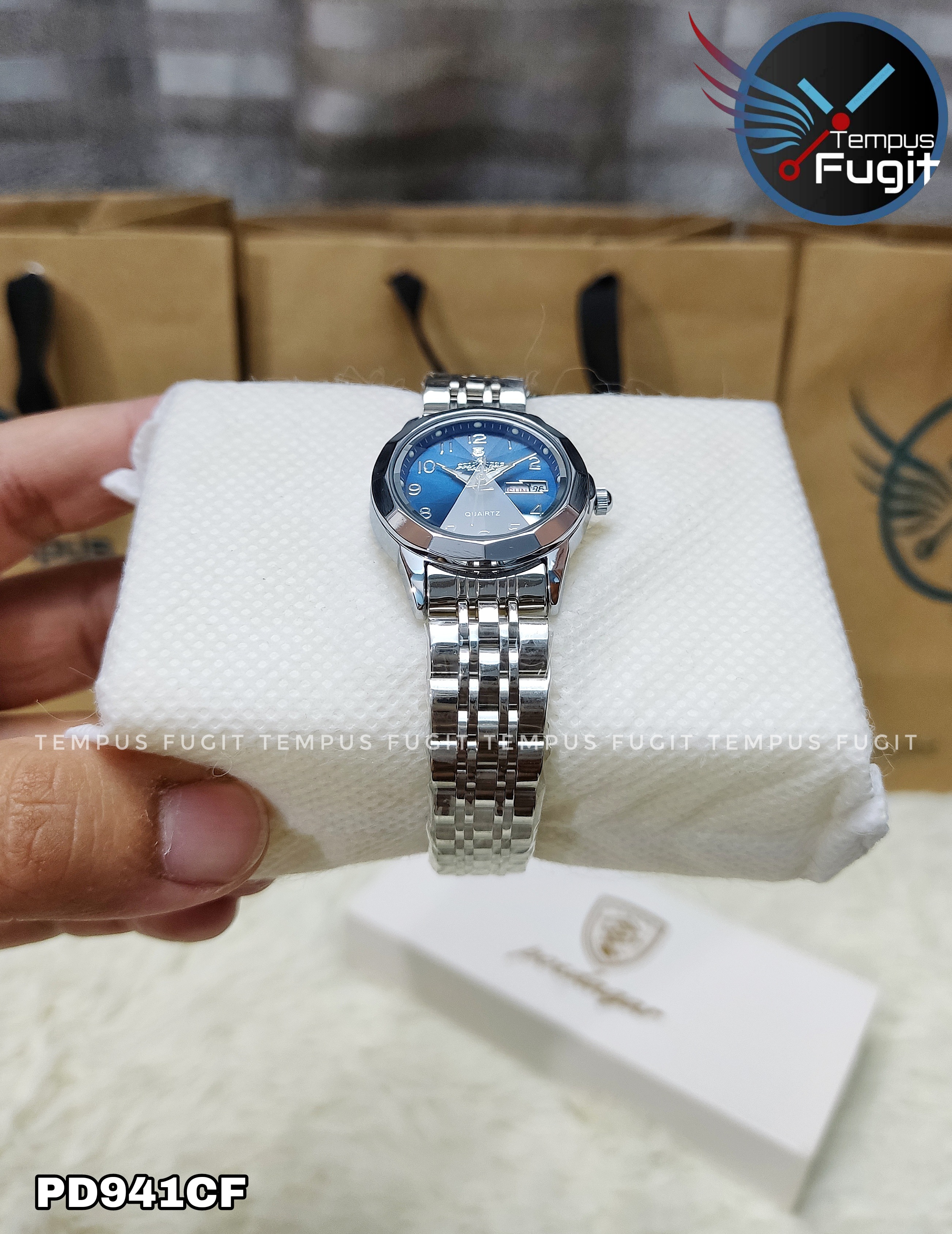 Poedagar 3078 Ladies Chain Watch- Blue Dial- Silver Bezel- Silver Chain- TF Code PD941CF_img_5
