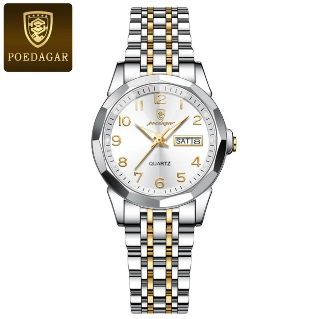 Poedagar 3078 Ladies Chain Watch- Silver Dial- Silver Bezel- Silver+Golden Chain- TF Code PD940CF_img_0