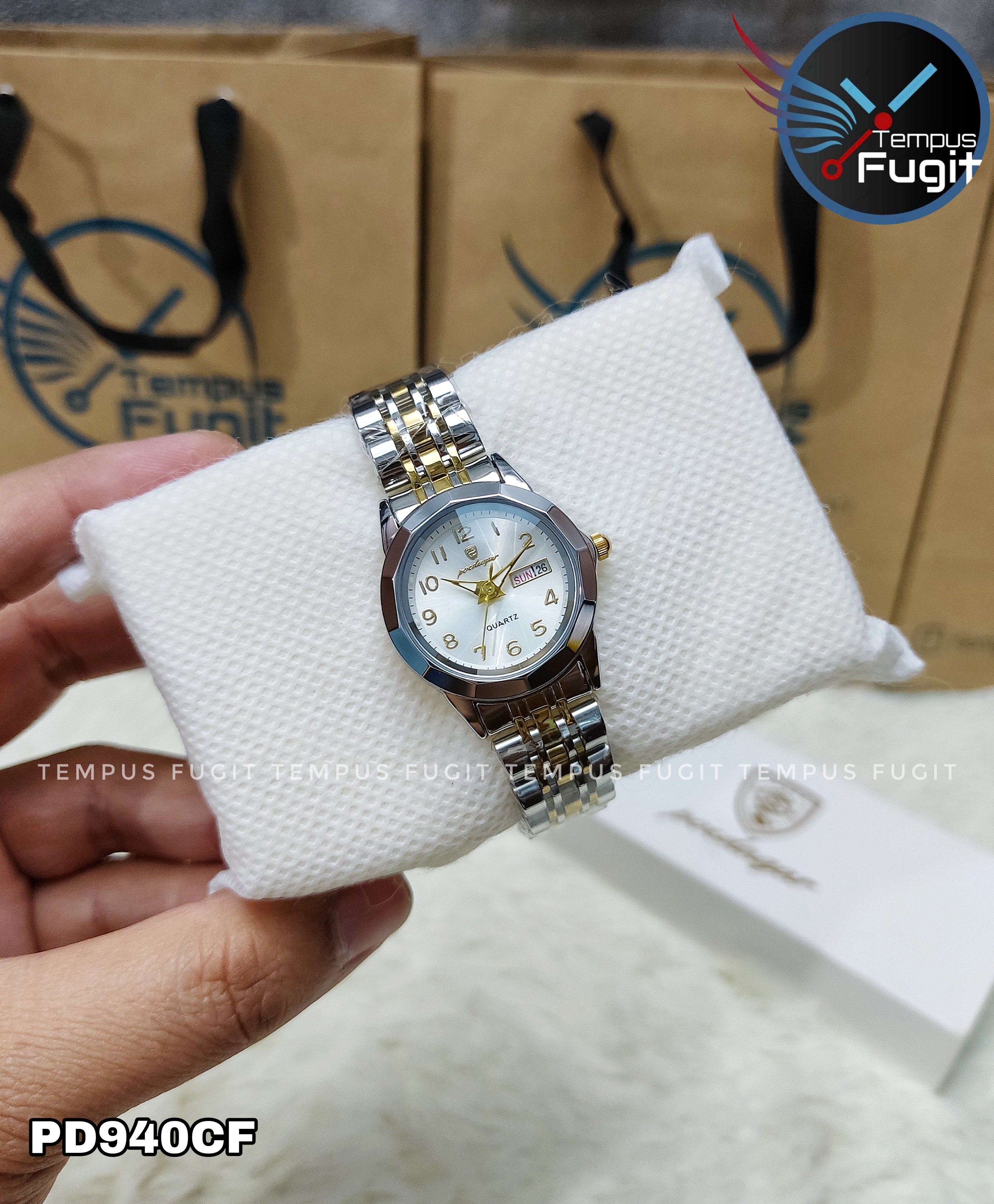 Poedagar 3078 Ladies Chain Watch- Silver Dial- Silver Bezel- Silver+Golden Chain- TF Code PD940CF_img_3