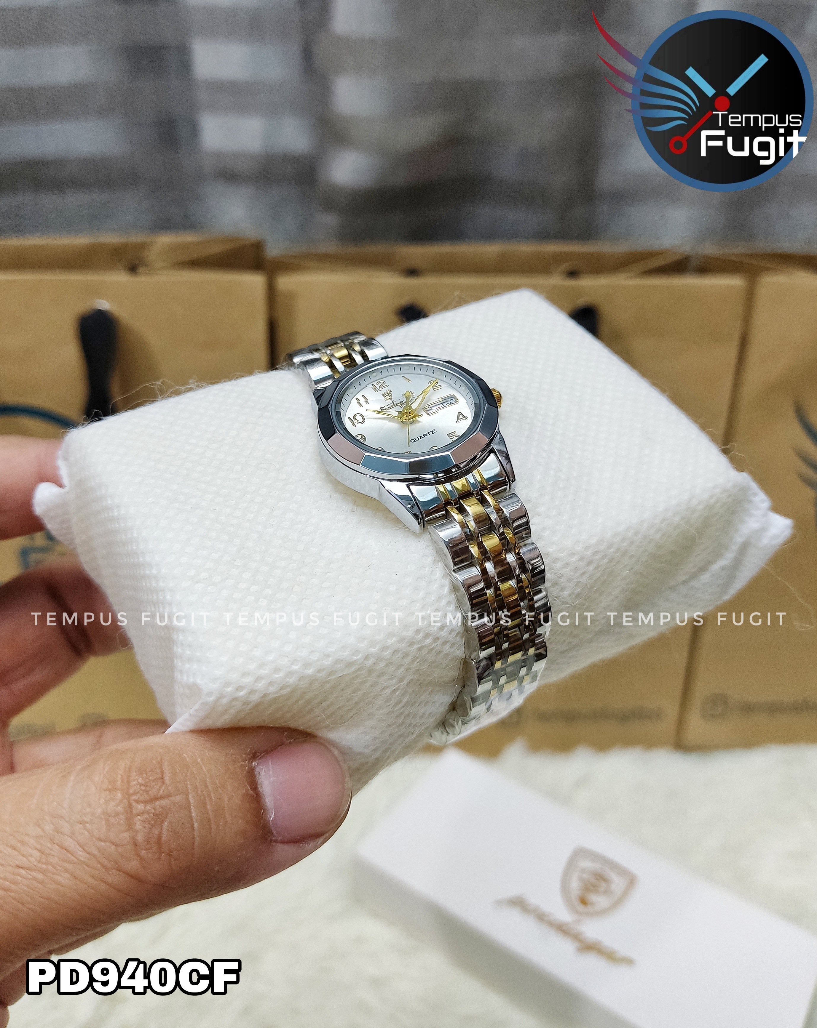 Poedagar 3078 Ladies Chain Watch- Silver Dial- Silver Bezel- Silver+Golden Chain- TF Code PD940CF_img_4