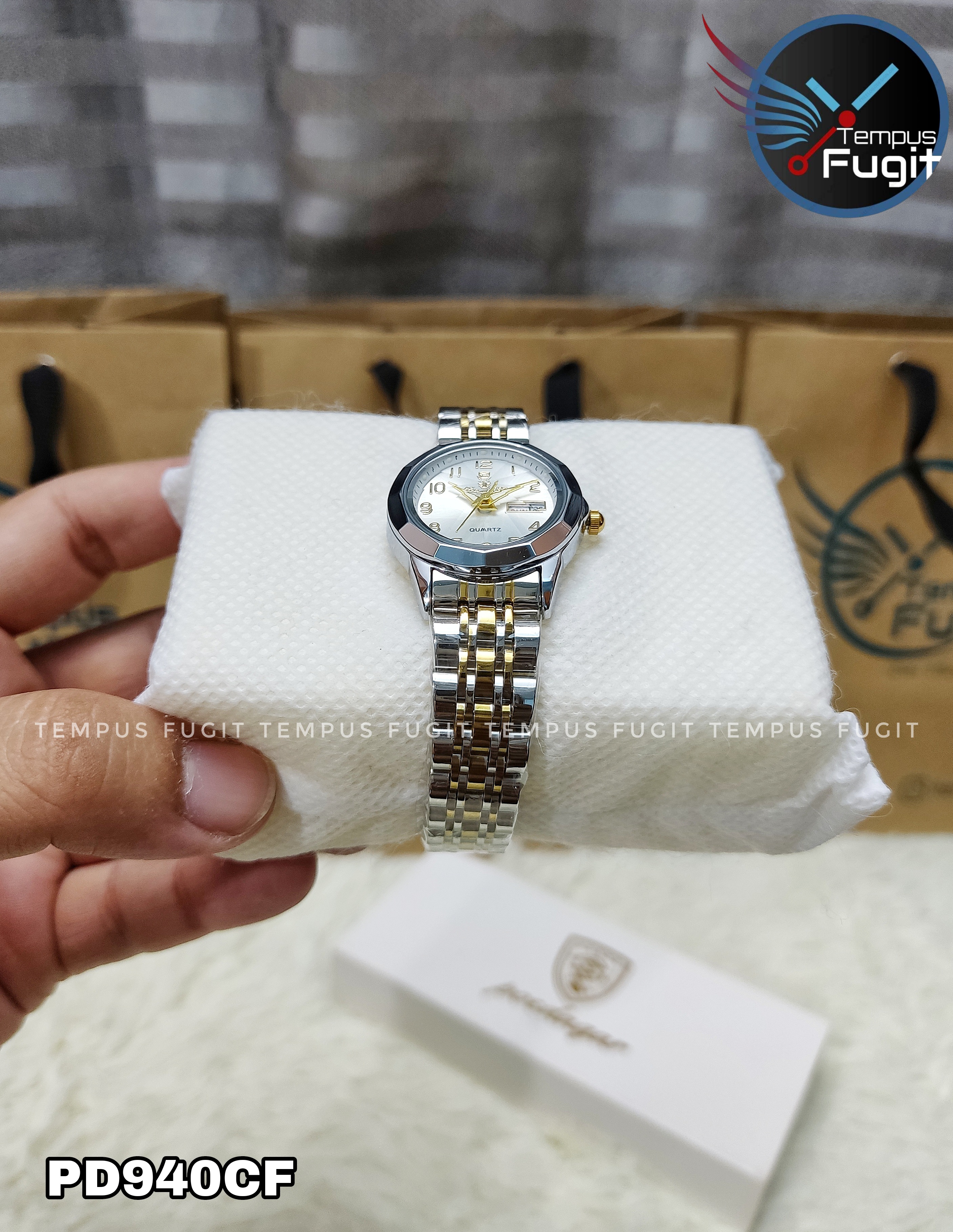 Poedagar 3078 Ladies Chain Watch- Silver Dial- Silver Bezel- Silver+Golden Chain- TF Code PD940CF_img_5