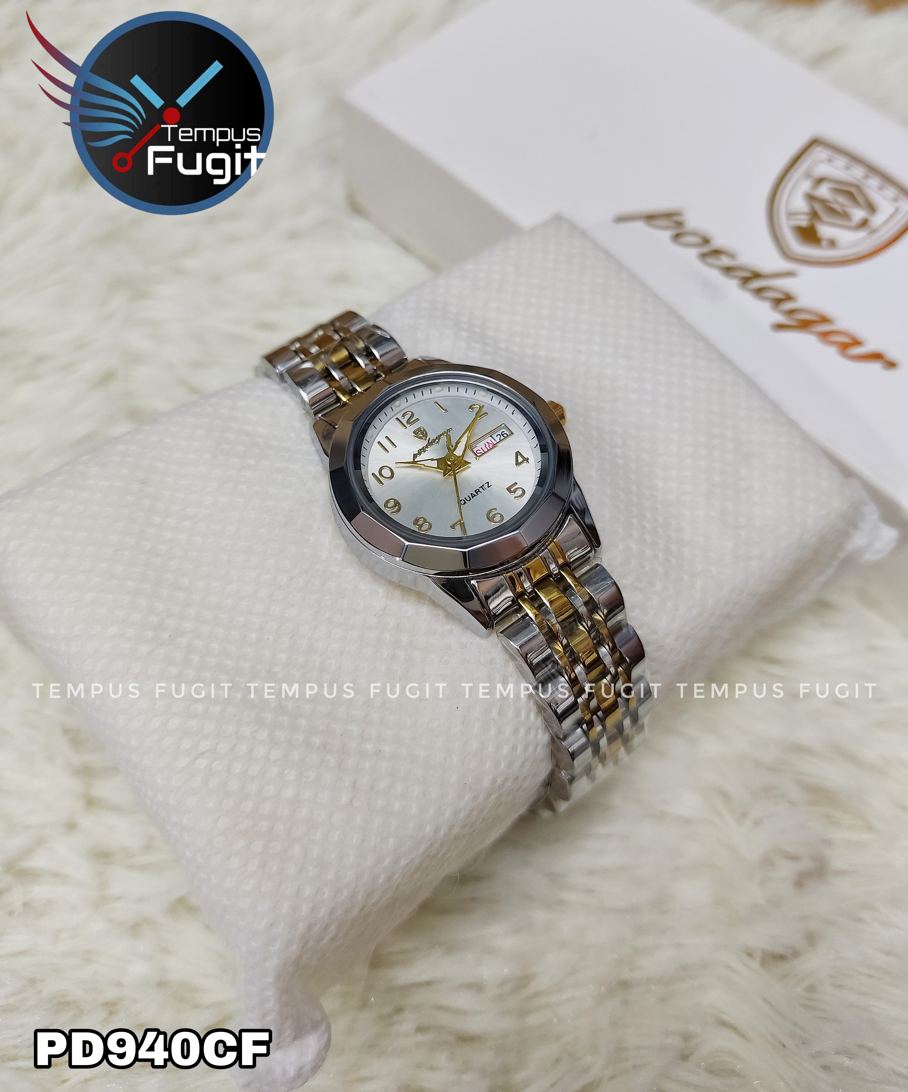 Poedagar 3078 Ladies Chain Watch- Silver Dial- Silver Bezel- Silver+Golden Chain- TF Code PD940CF_img_8