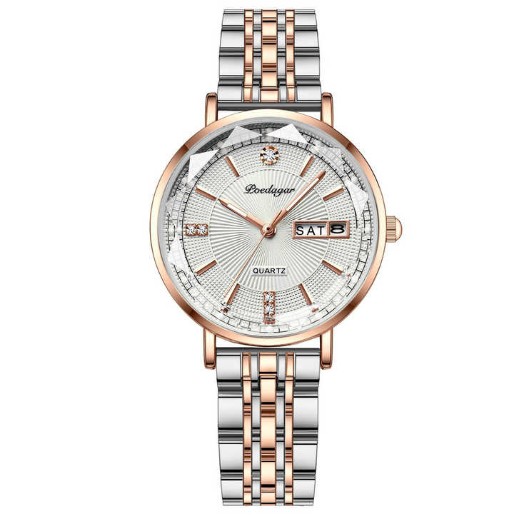 Poedagar 3013 Ladies Chain Watch- Silver Dial- Rose Golden Bezel- Silver+Rose Golden Chain- TF Code PD938CF_img_0