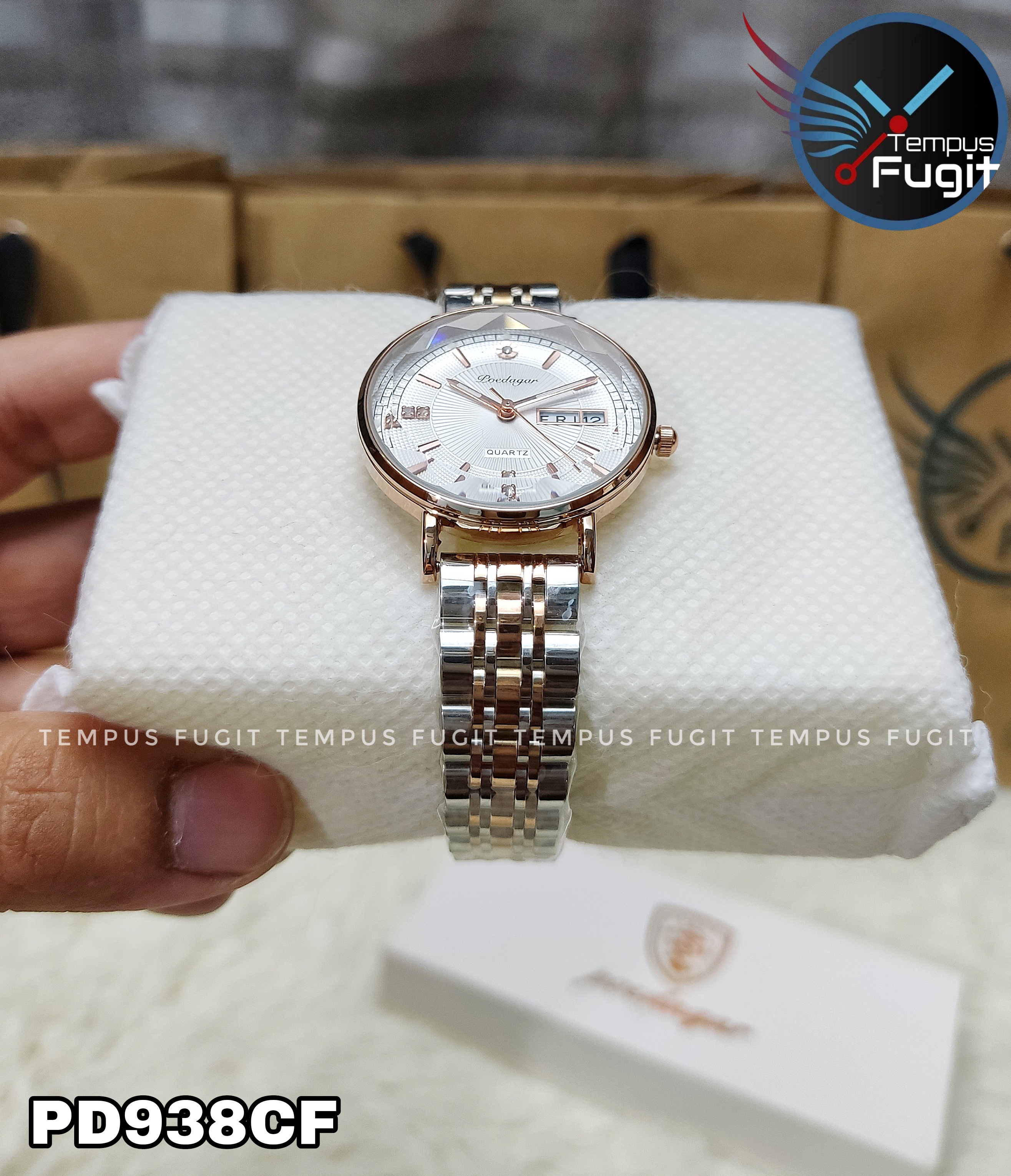 Poedagar 3013 Ladies Chain Watch- Silver Dial- Rose Golden Bezel- Silver+Rose Golden Chain- TF Code PD938CF_img_4