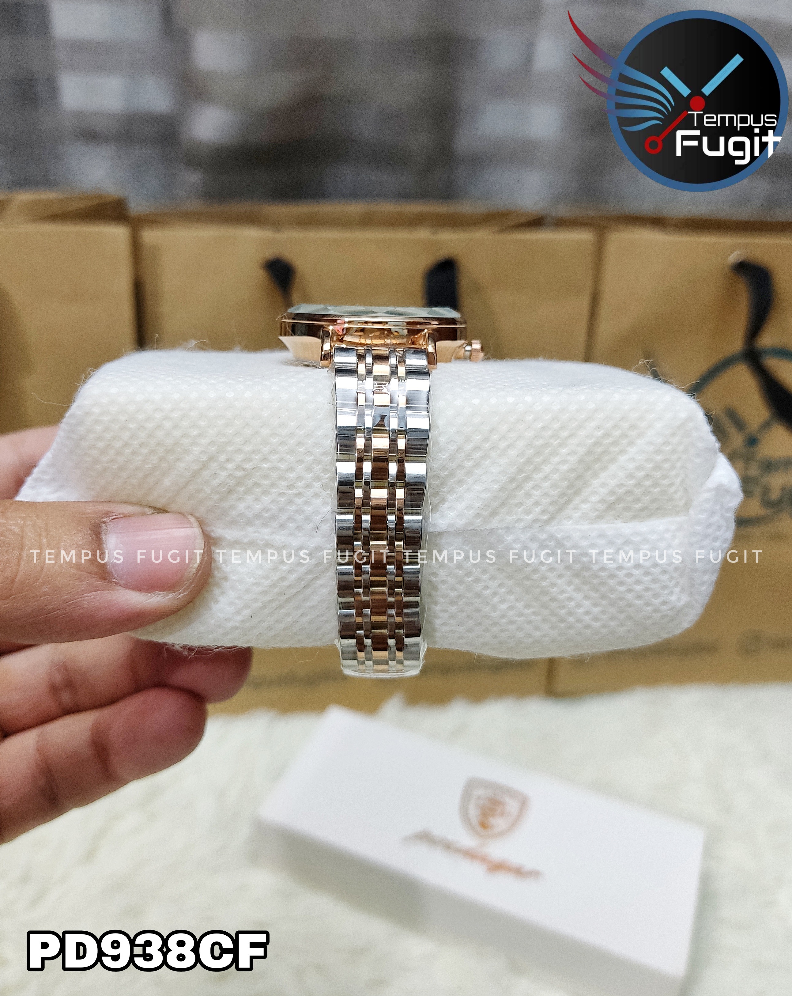 Poedagar 3013 Ladies Chain Watch- Silver Dial- Rose Golden Bezel- Silver+Rose Golden Chain- TF Code PD938CF_img_5