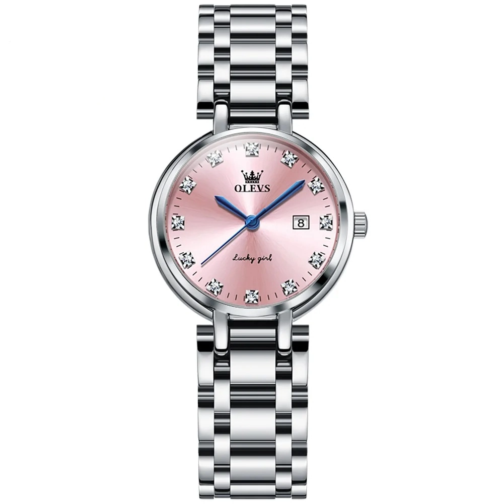 OLEVS 5575 Ladies Chain Watch- Pink Dial- Silver Bezel- Silver Chain- TF Code OL945CF_img_0