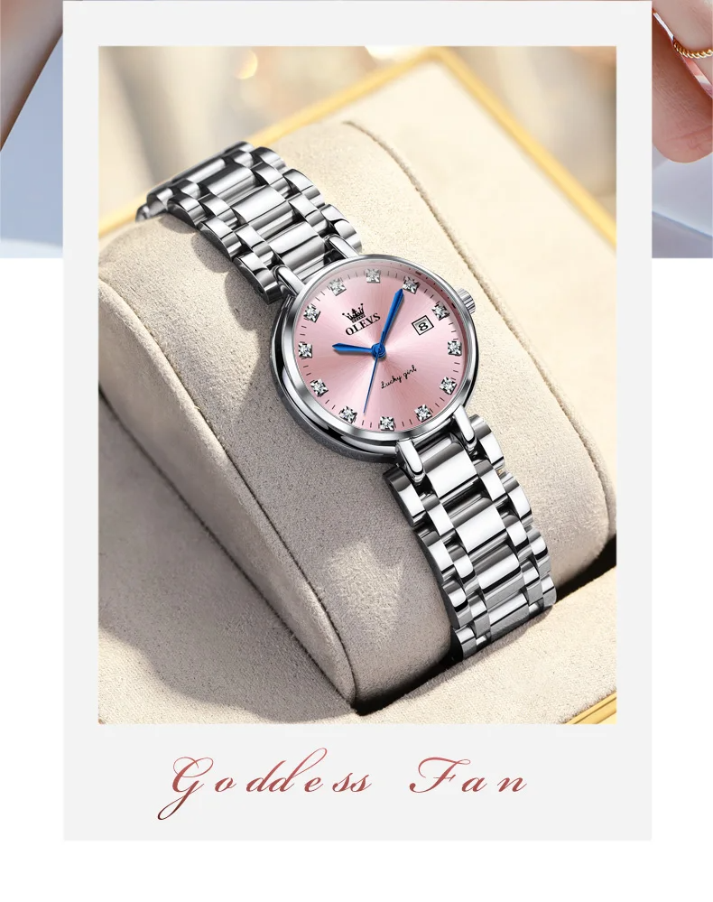 OLEVS 5575 Ladies Chain Watch- Pink Dial- Silver Bezel- Silver Chain- TF Code OL945CF_img_1