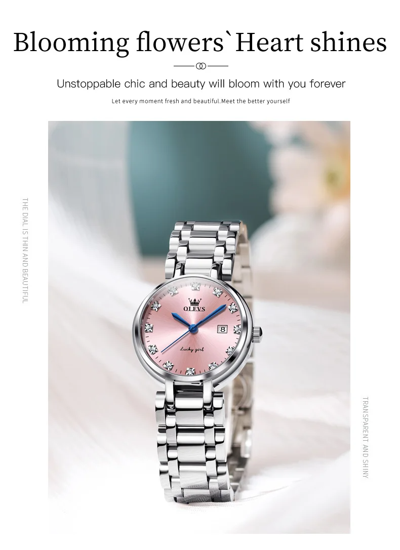 OLEVS 5575 Ladies Chain Watch- Pink Dial- Silver Bezel- Silver Chain- TF Code OL945CF_img_2