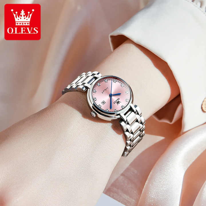 OLEVS 5575 Ladies Chain Watch- Pink Dial- Silver Bezel- Silver Chain- TF Code OL945CF_img_3