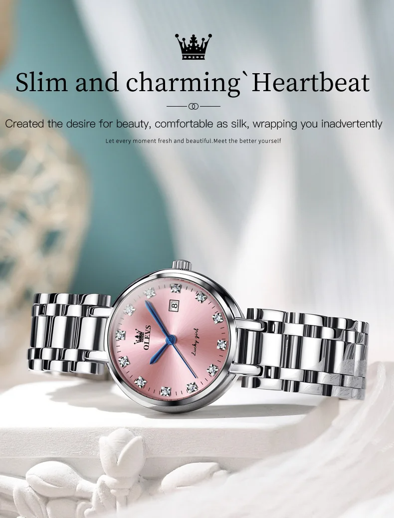 OLEVS 5575 Ladies Chain Watch- Pink Dial- Silver Bezel- Silver Chain- TF Code OL945CF_img_4
