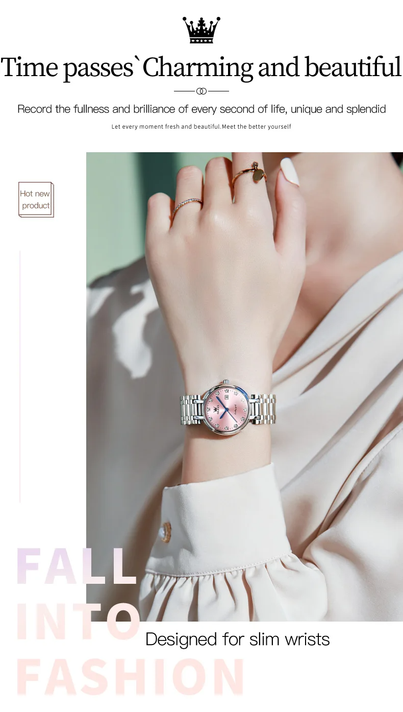 OLEVS 5575 Ladies Chain Watch- Pink Dial- Silver Bezel- Silver Chain- TF Code OL945CF_img_5