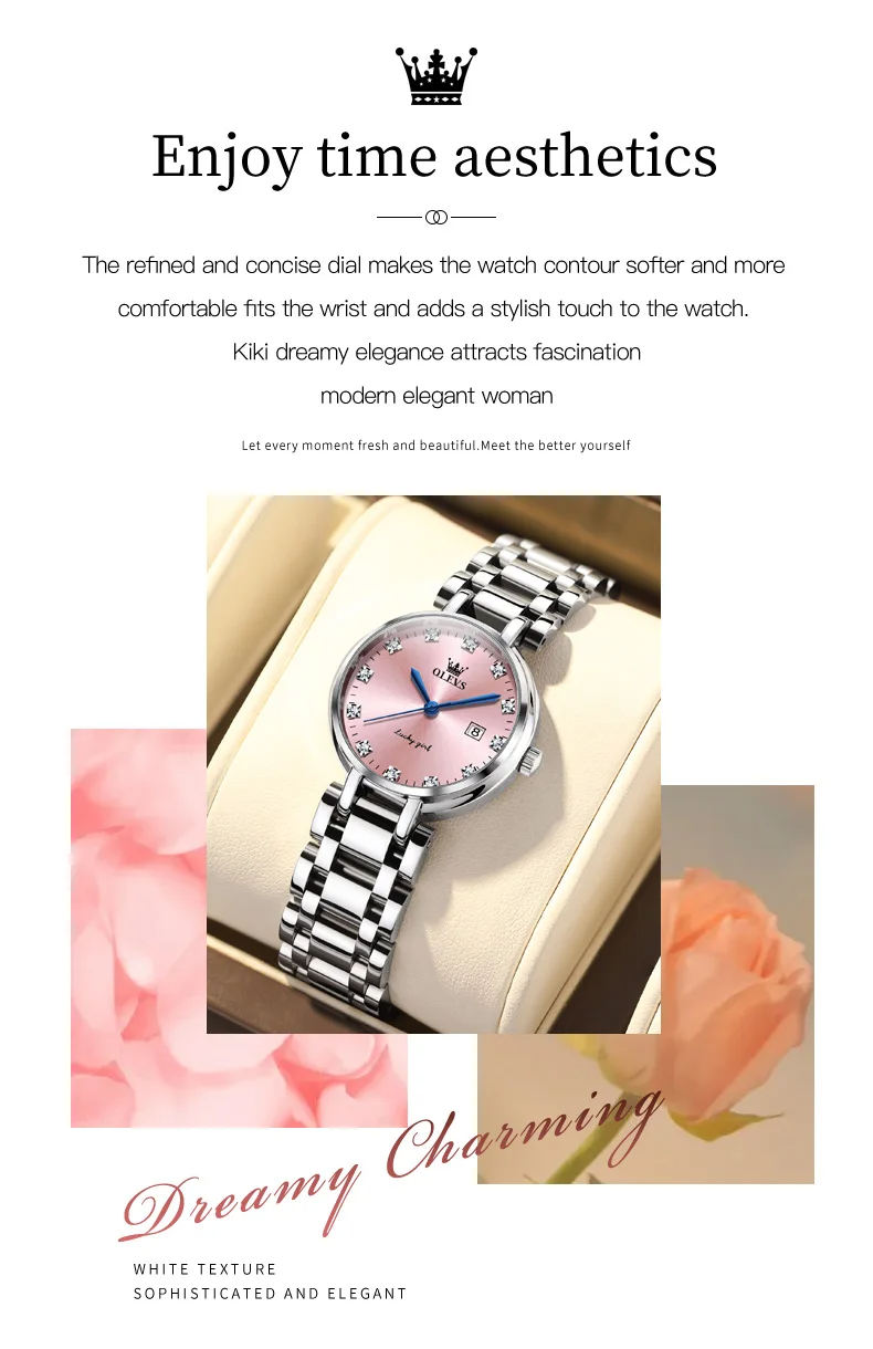 OLEVS 5575 Ladies Chain Watch- Pink Dial- Silver Bezel- Silver Chain- TF Code OL945CF_img_6