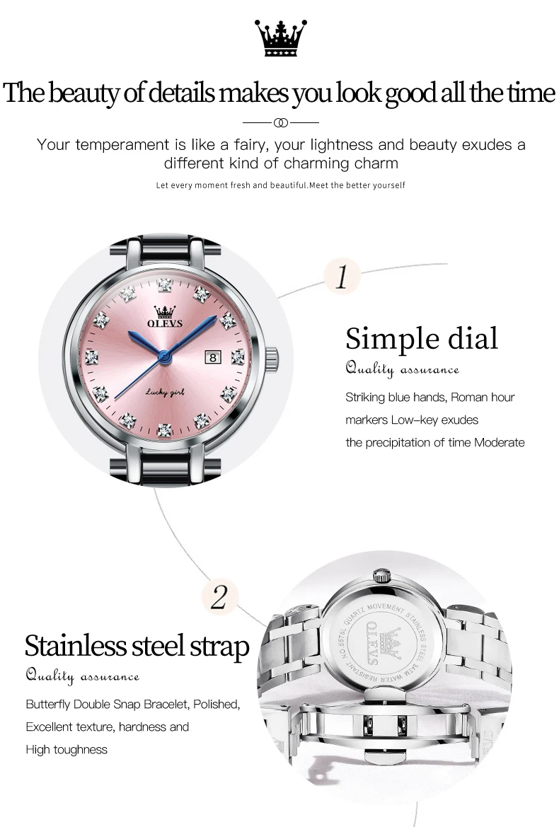 OLEVS 5575 Ladies Chain Watch- Pink Dial- Silver Bezel- Silver Chain- TF Code OL945CF_img_8