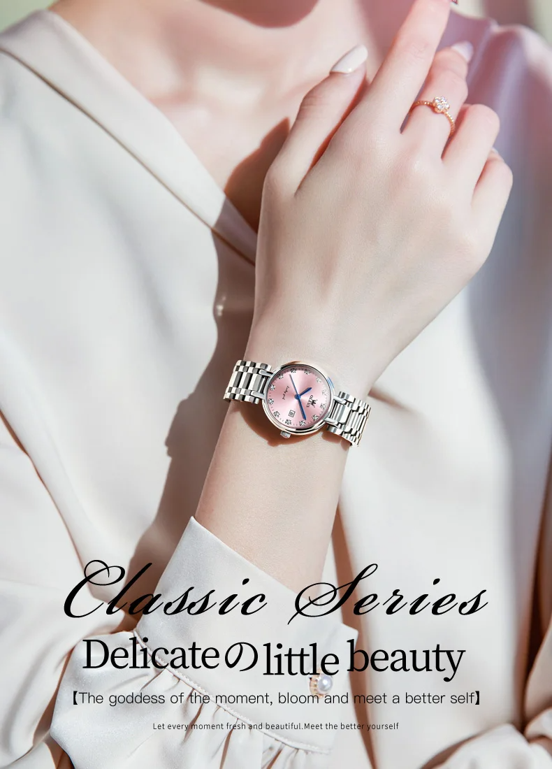 OLEVS 5575 Ladies Chain Watch- Pink Dial- Silver Bezel- Silver Chain- TF Code OL945CF_img_9
