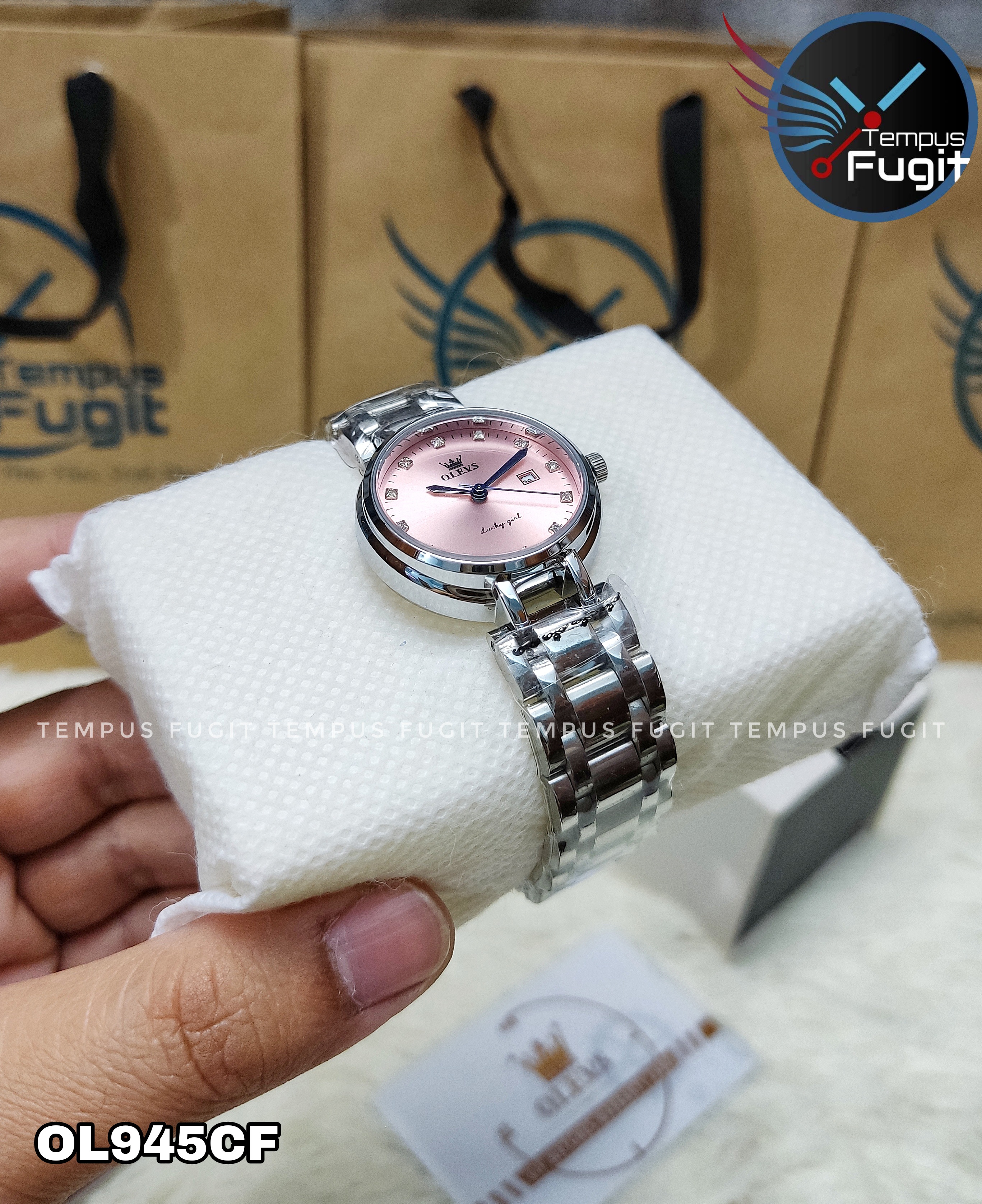 OLEVS 5575 Ladies Chain Watch- Pink Dial- Silver Bezel- Silver Chain- TF Code OL945CF_img_12