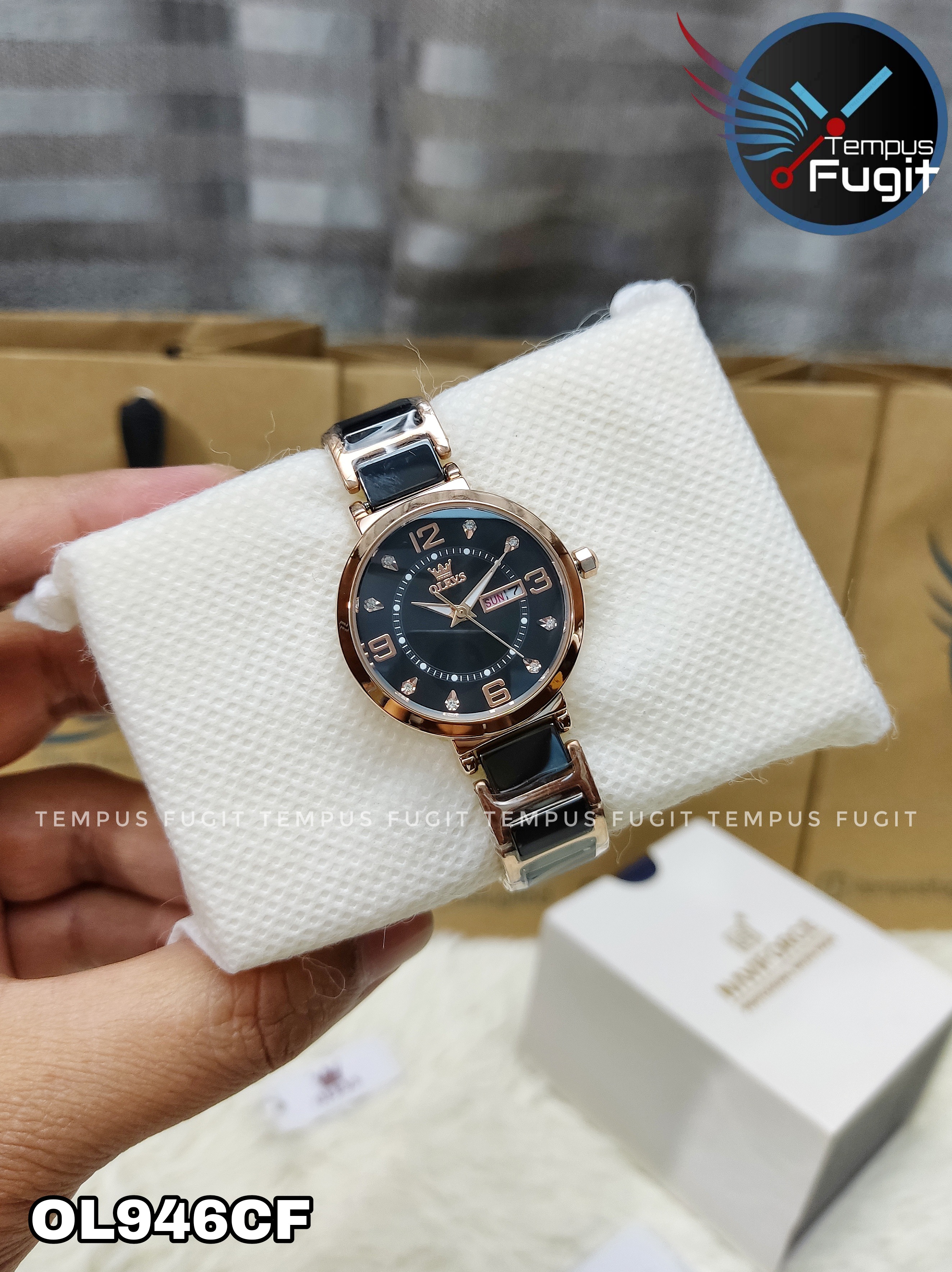 OLEVS 5005L Ladies Chain Watch- Black Dial- Rose Golden Bezel- Black+Rose Golden Chain- TF Code OL946CF_img_8