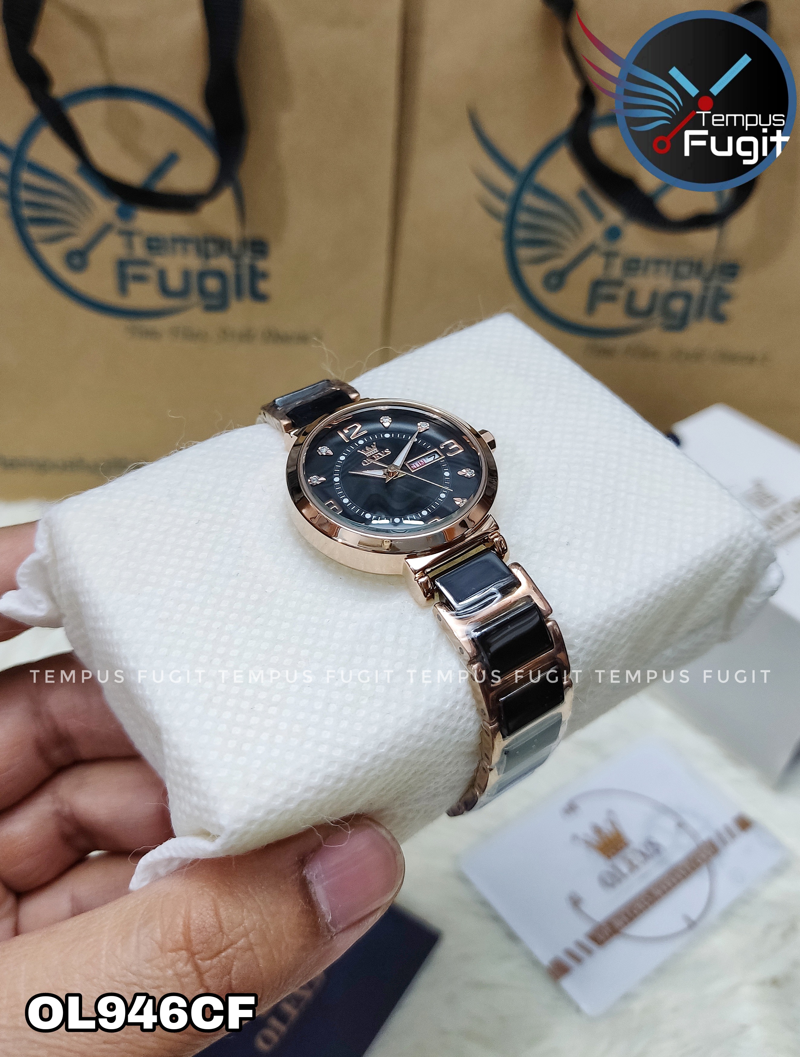 OLEVS 5005L Ladies Chain Watch- Black Dial- Rose Golden Bezel- Black+Rose Golden Chain- TF Code OL946CF_img_9