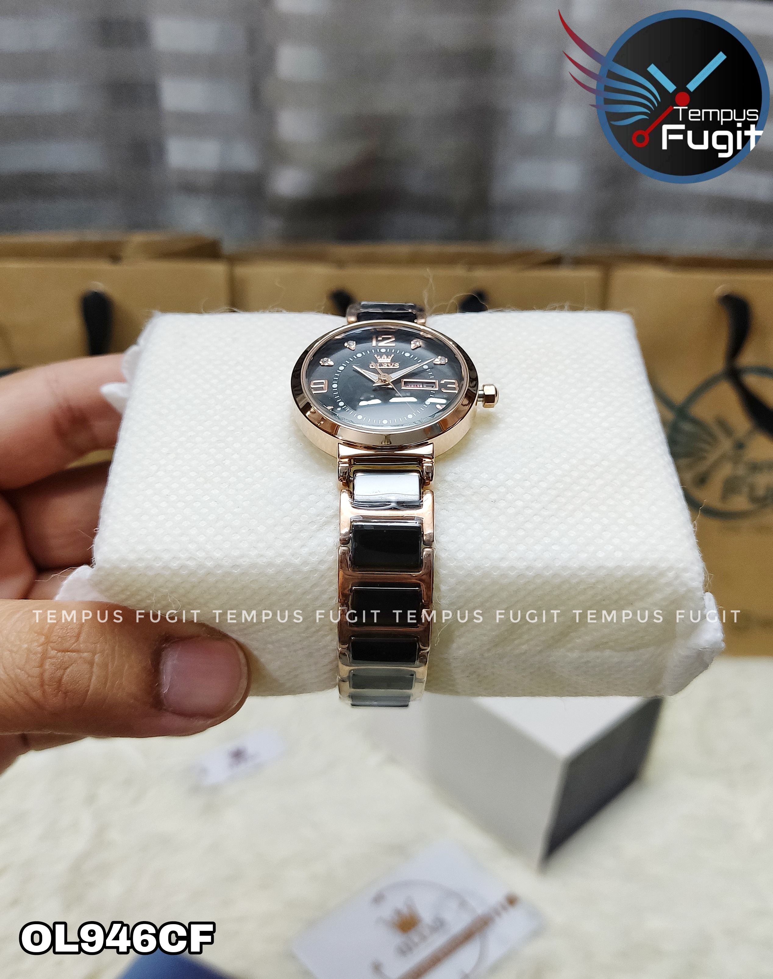 OLEVS 5005L Ladies Chain Watch- Black Dial- Rose Golden Bezel- Black+Rose Golden Chain- TF Code OL946CF_img_10